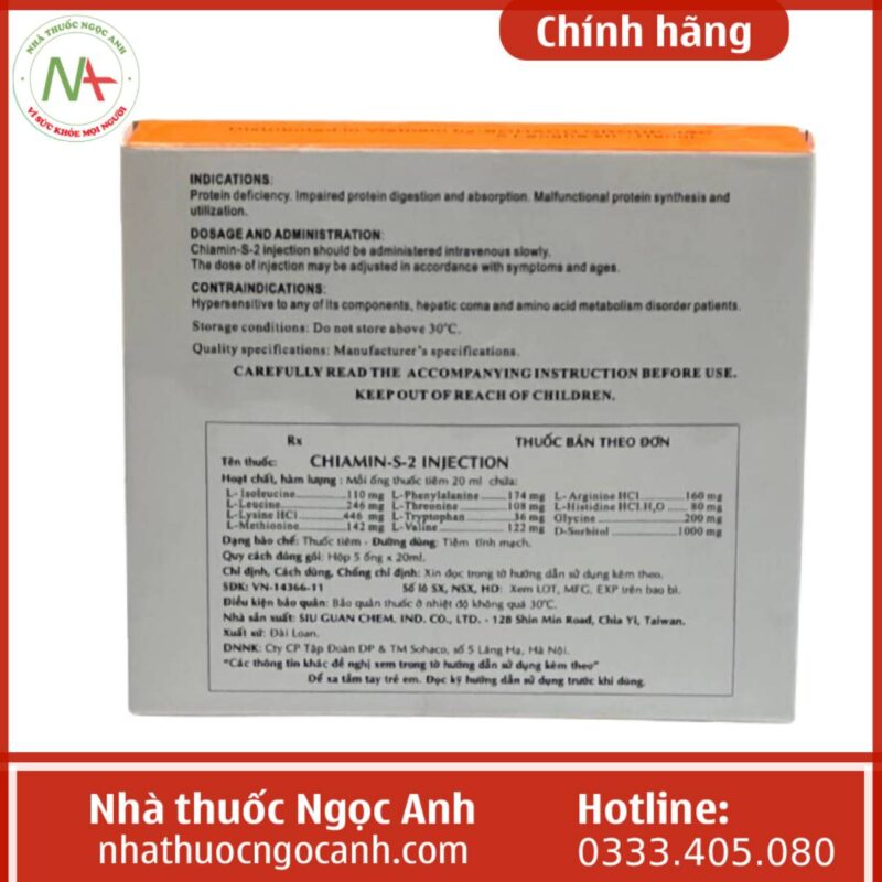 Thuốc Chiamin-S-2 Injection có tác dụng gì, giá bao nhiêu, mua ở đâu?