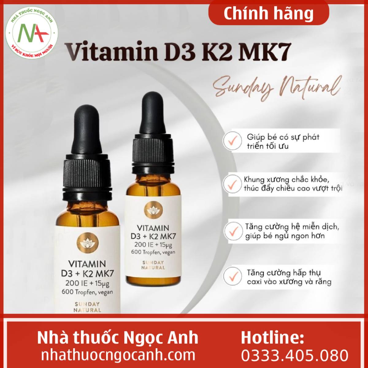 Vitamin D3+K2 MK7 Sunday Natural