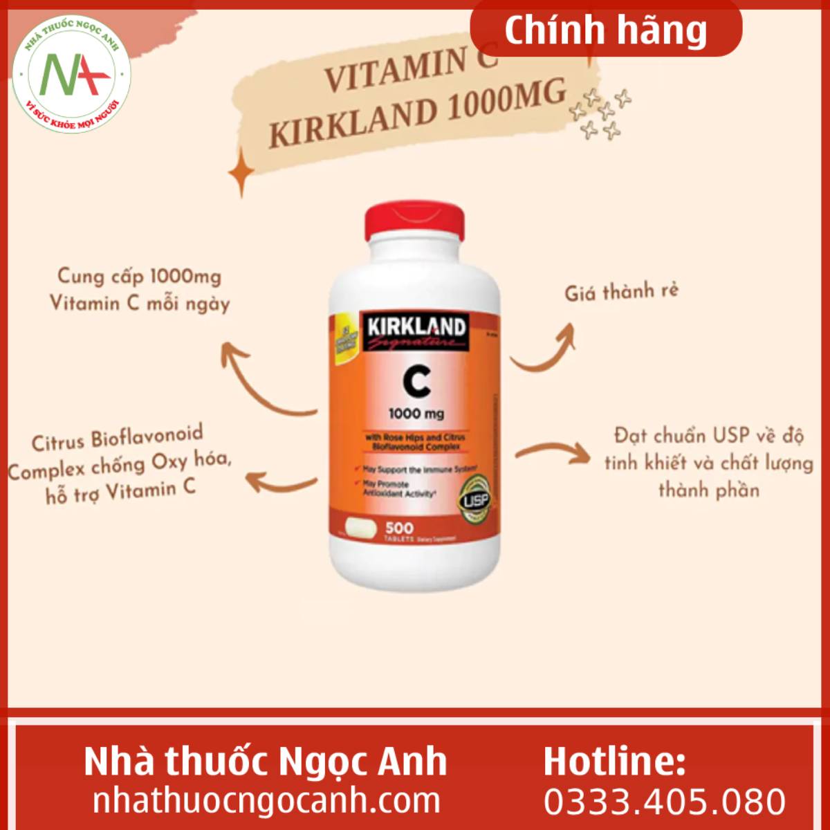 Vitamin C 1000mg Kirkland Signature bổ sung Vitamin C mỗi ngày