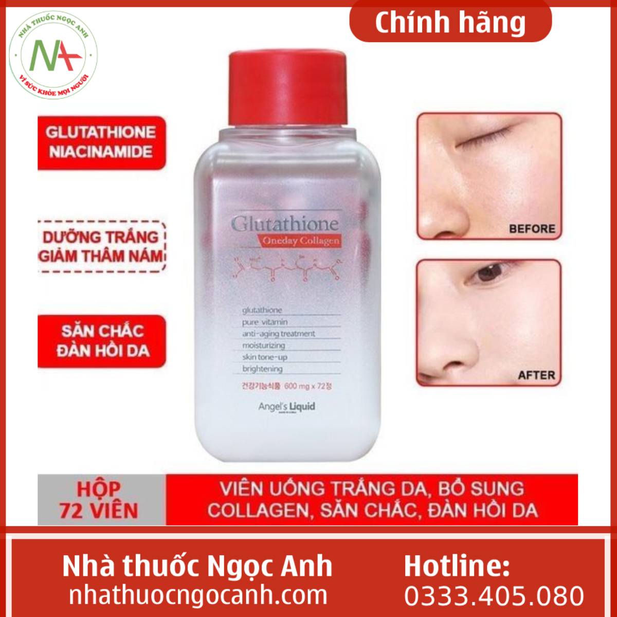 Viên uống trắng da Angel’s Liquid Glutathione Ever Collagen 72 viên