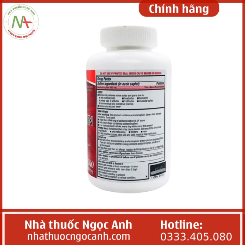 Thuốc Kirkland Extra Strength Acetaminophen 500mg của Mỹ là thuốc gì, liều dùng, giá bao nhiêu?