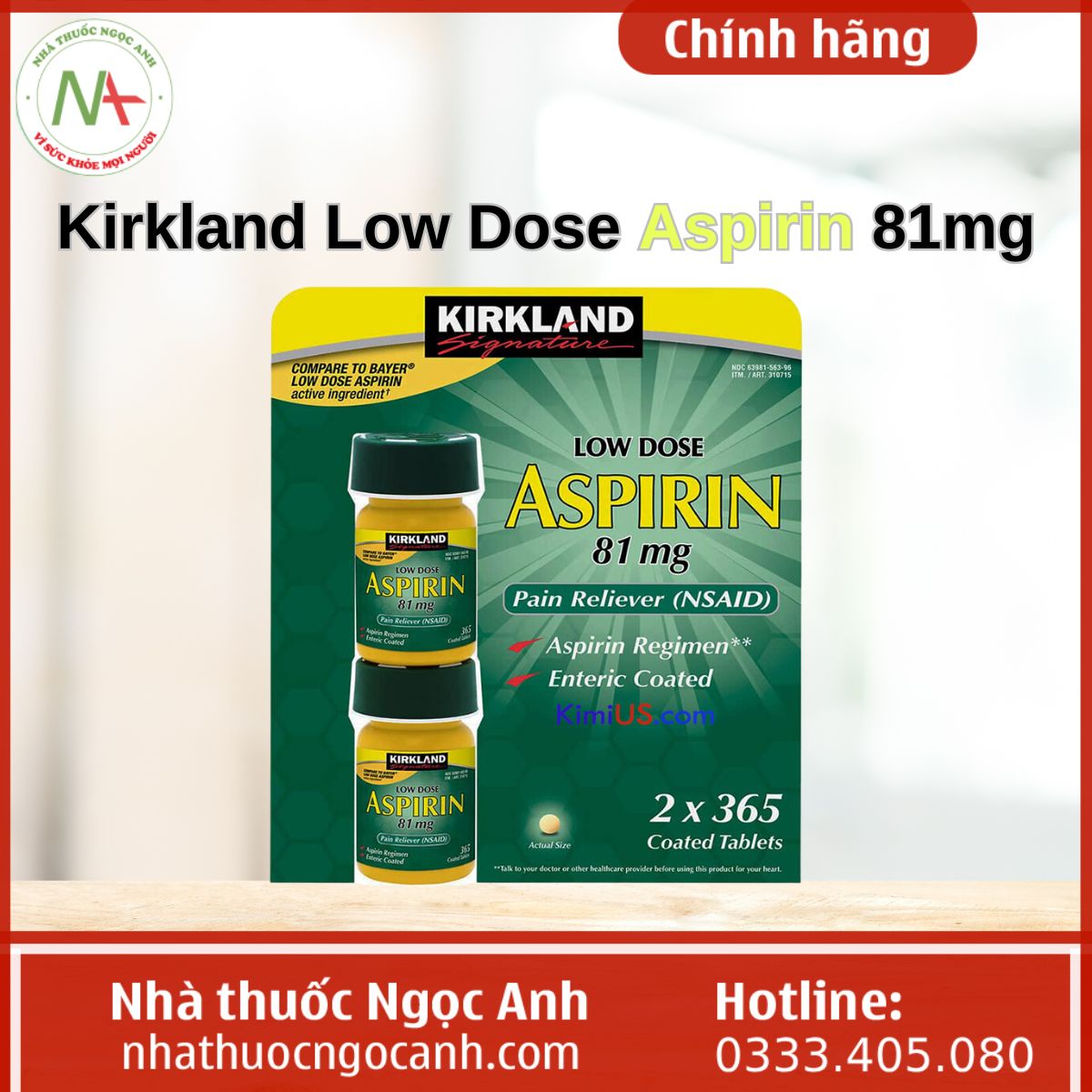 Kirkland Low Dose Aspirin 81mg giảm đau hiệu quả