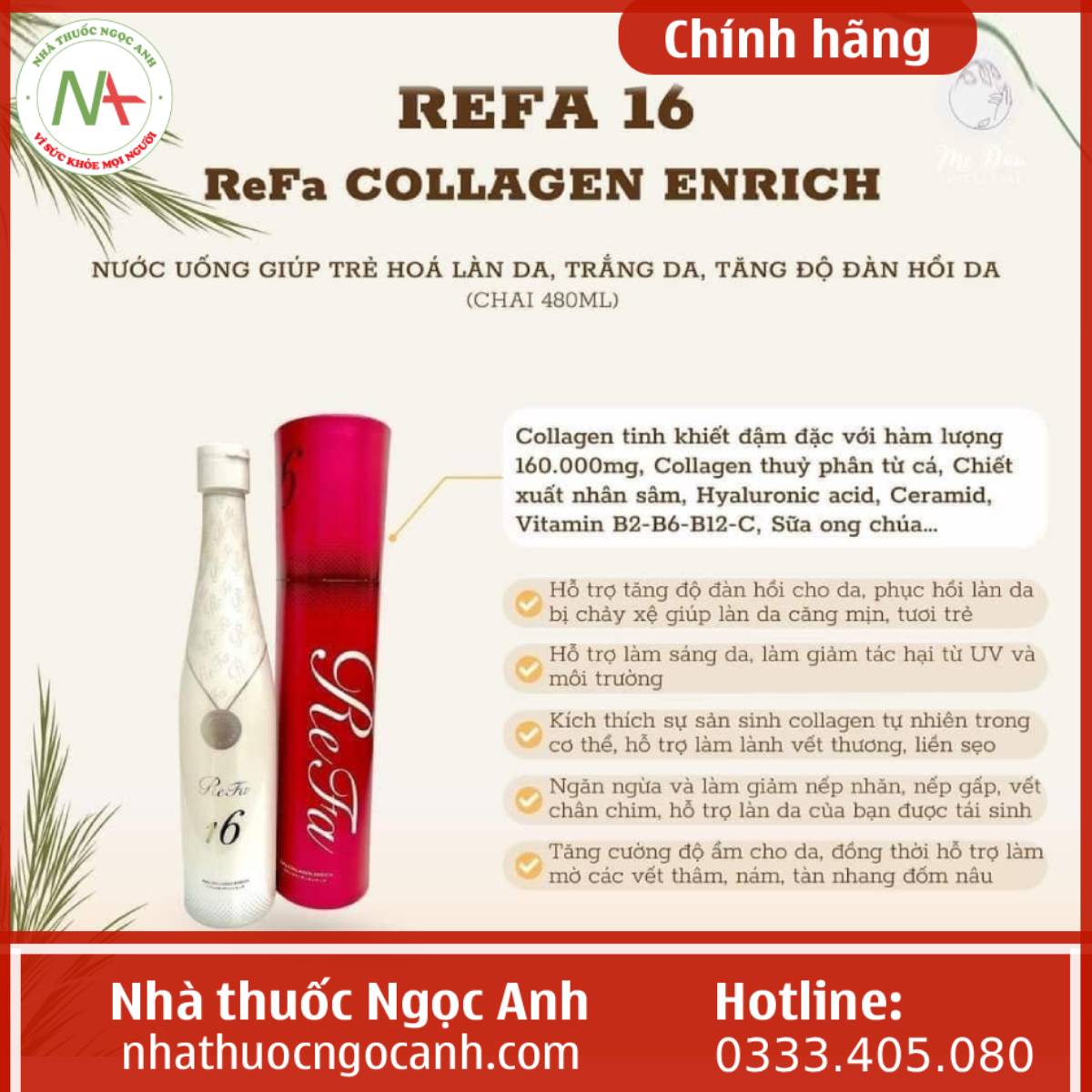 Công dụng của Refa 16 Collagen Enriched 480ml