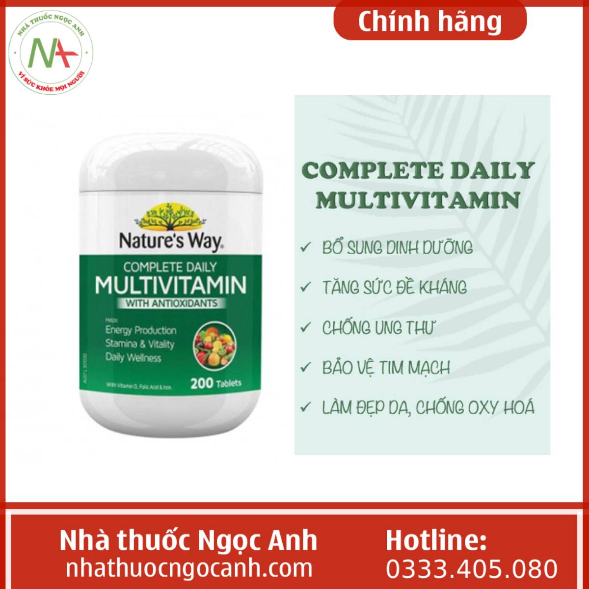 Nature’s Way Complete Daily Multivitamin with Antioxidants bổ sung các loại vitamin cho cơ thể