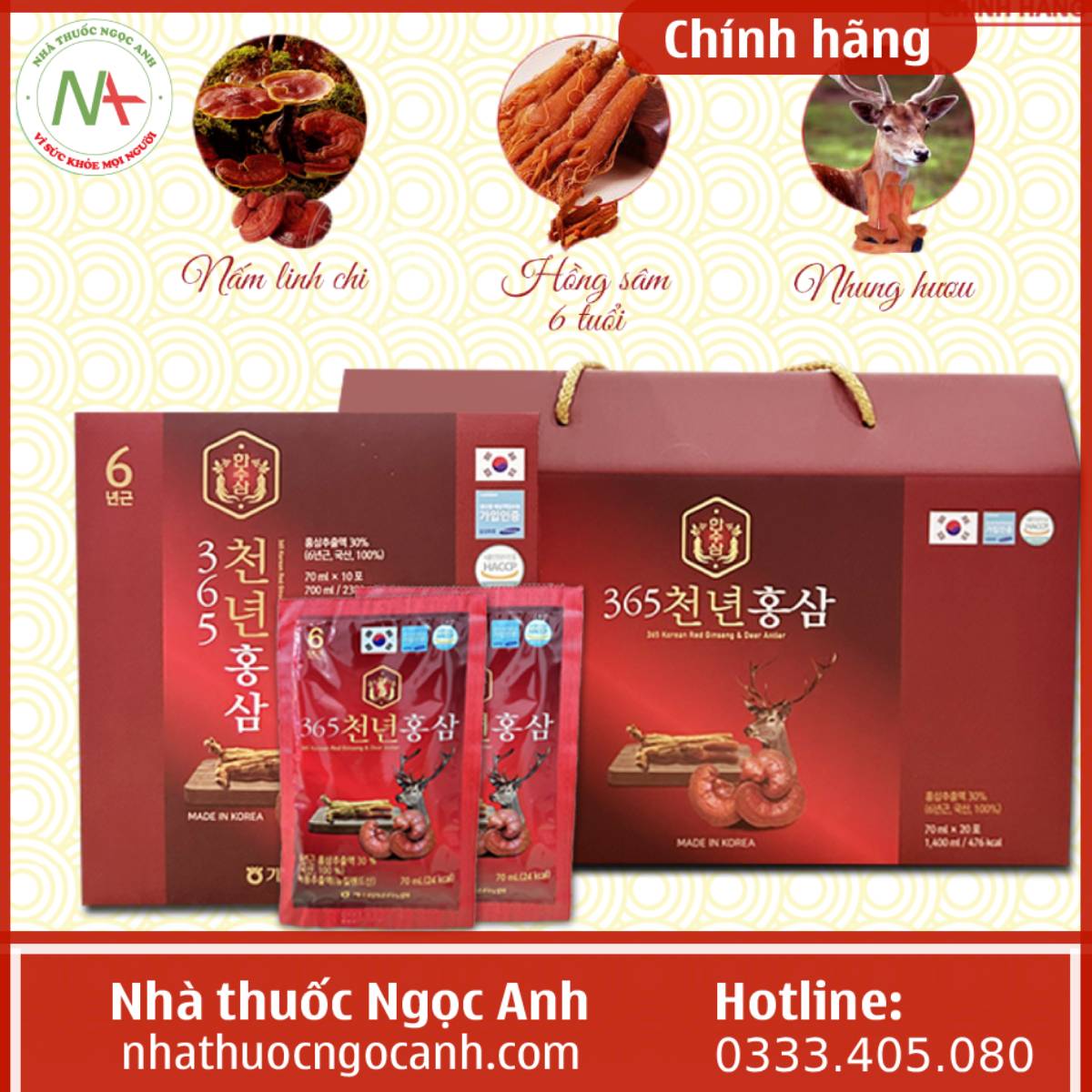 Thành phần của Hồng sâm nhung hươu linh chi 365 Hàn Quốc gói 70ml