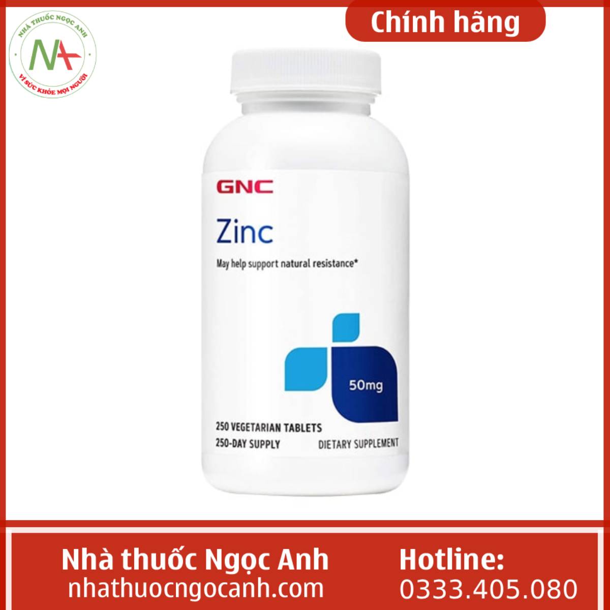 Viên uống Zinc 50mg GNC 250 viên