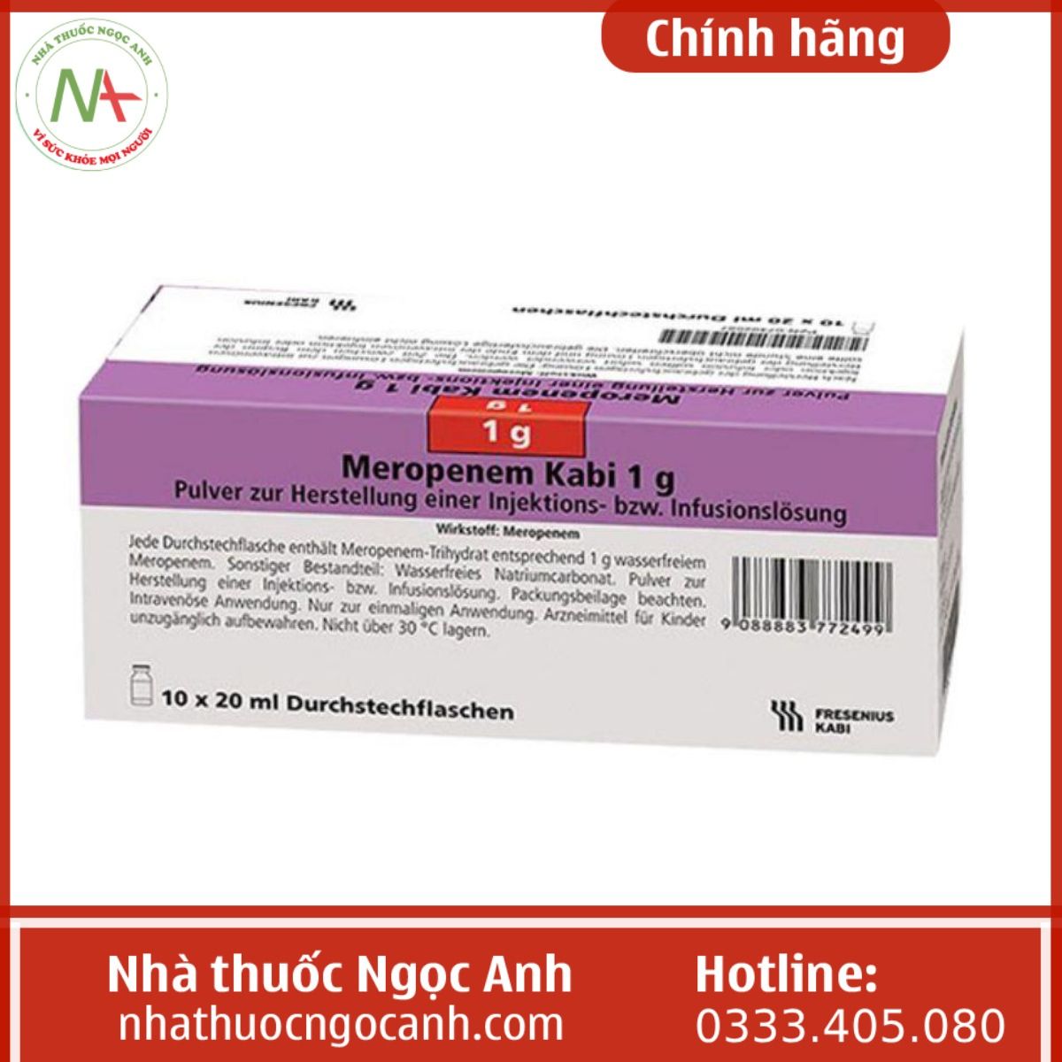 Thuốc Meropenem Kabi 1g tác dụng chính, tác dụng phụ, giá bao nhiêu