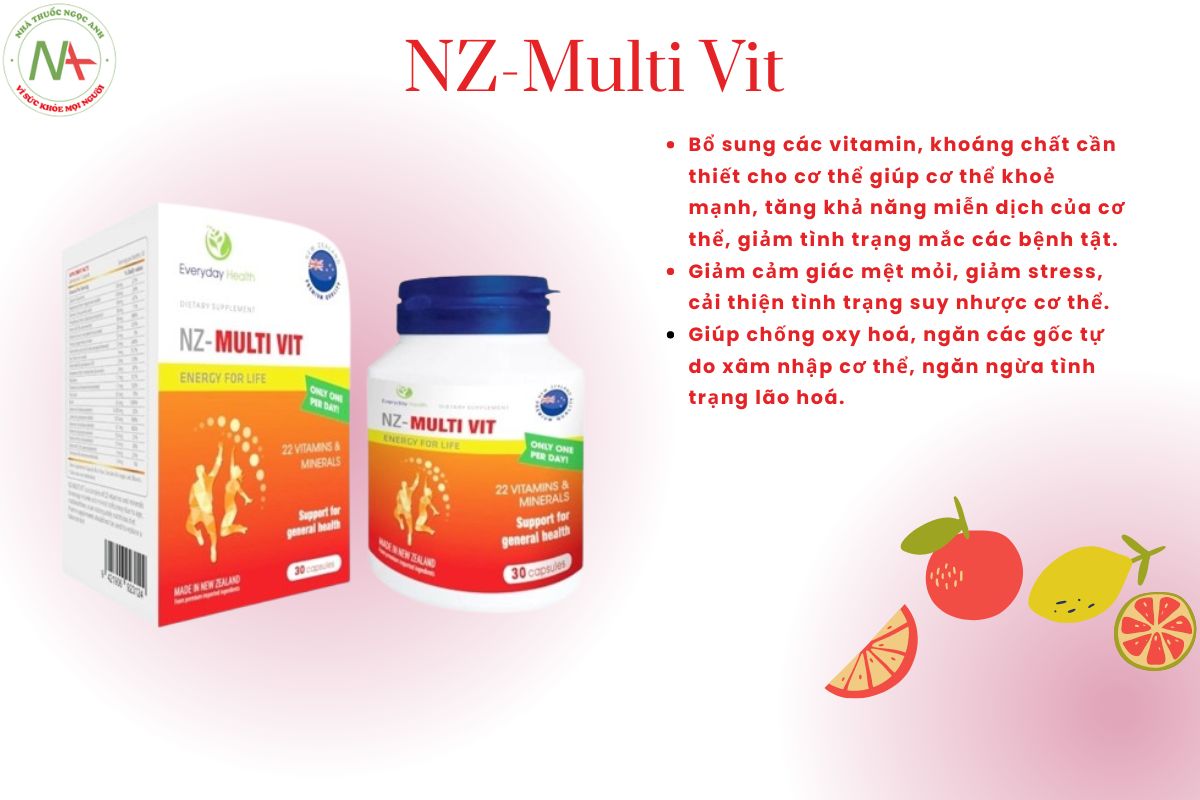 NZ-Multi Vit chứa nhiều vitamin và khoáng chất cần thiết cho cơ thể