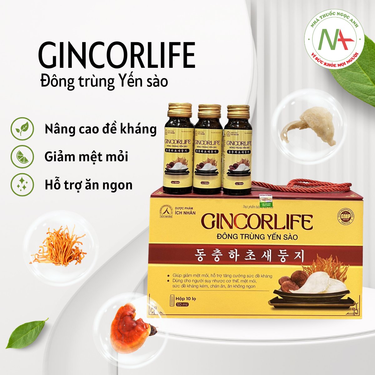 Gincorlife Đông trùng Yến sào hỗ trợ nâng cao sức khỏe, ăn ngon, giảm mệt mỏi