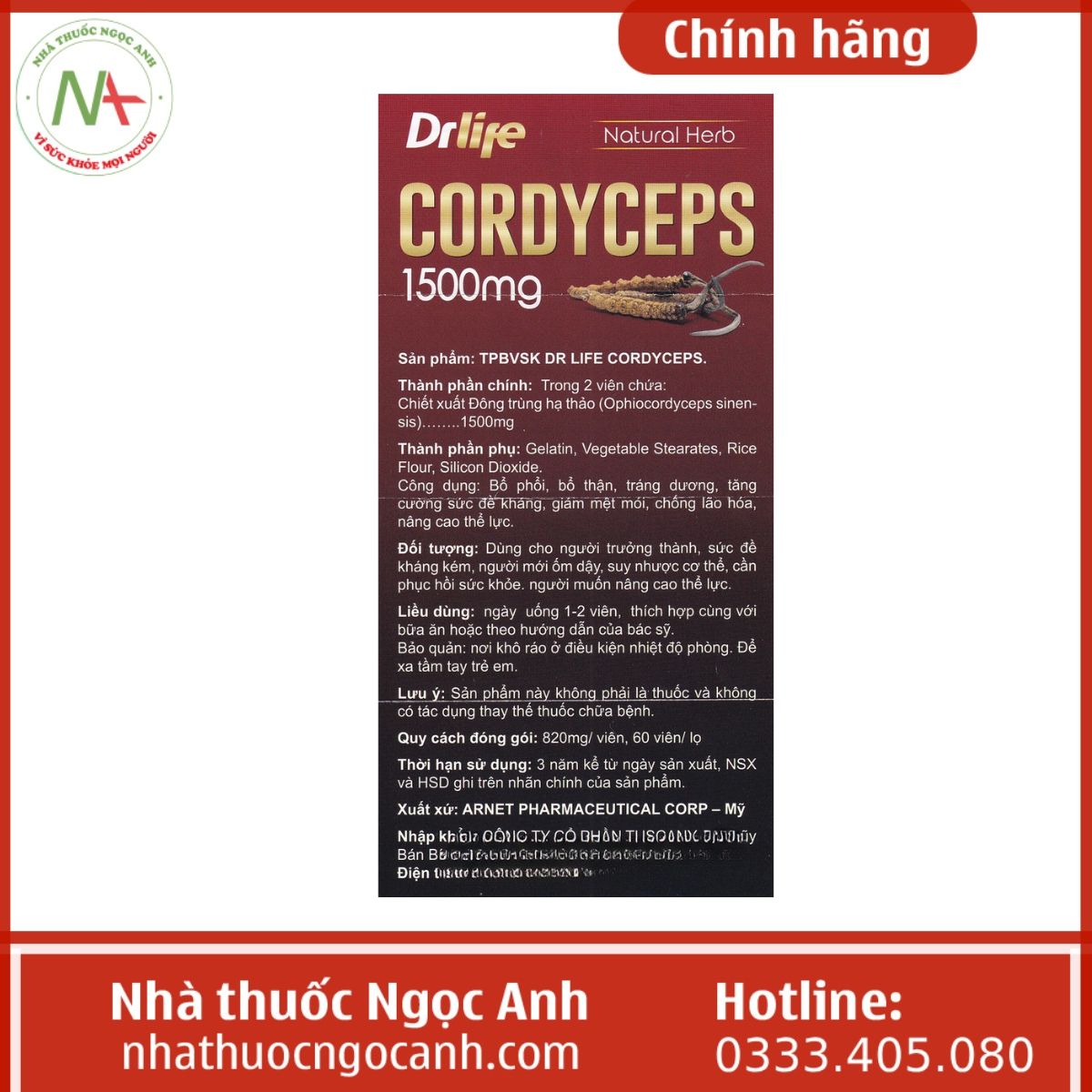 Drlife Natural Herb Cordyceps 1500mg