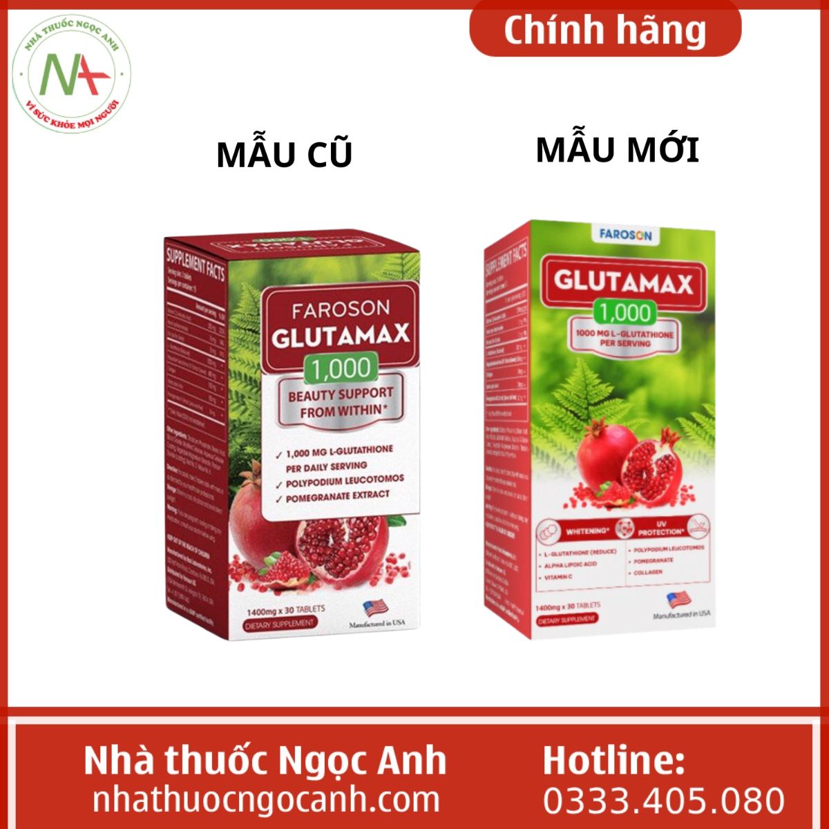 Faroson Glutamax 1,000 mẫu cũ và mẫu mới 