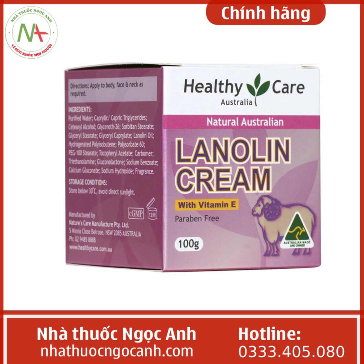 Healthy Care Lanolin Cream With Vitamin E 100g