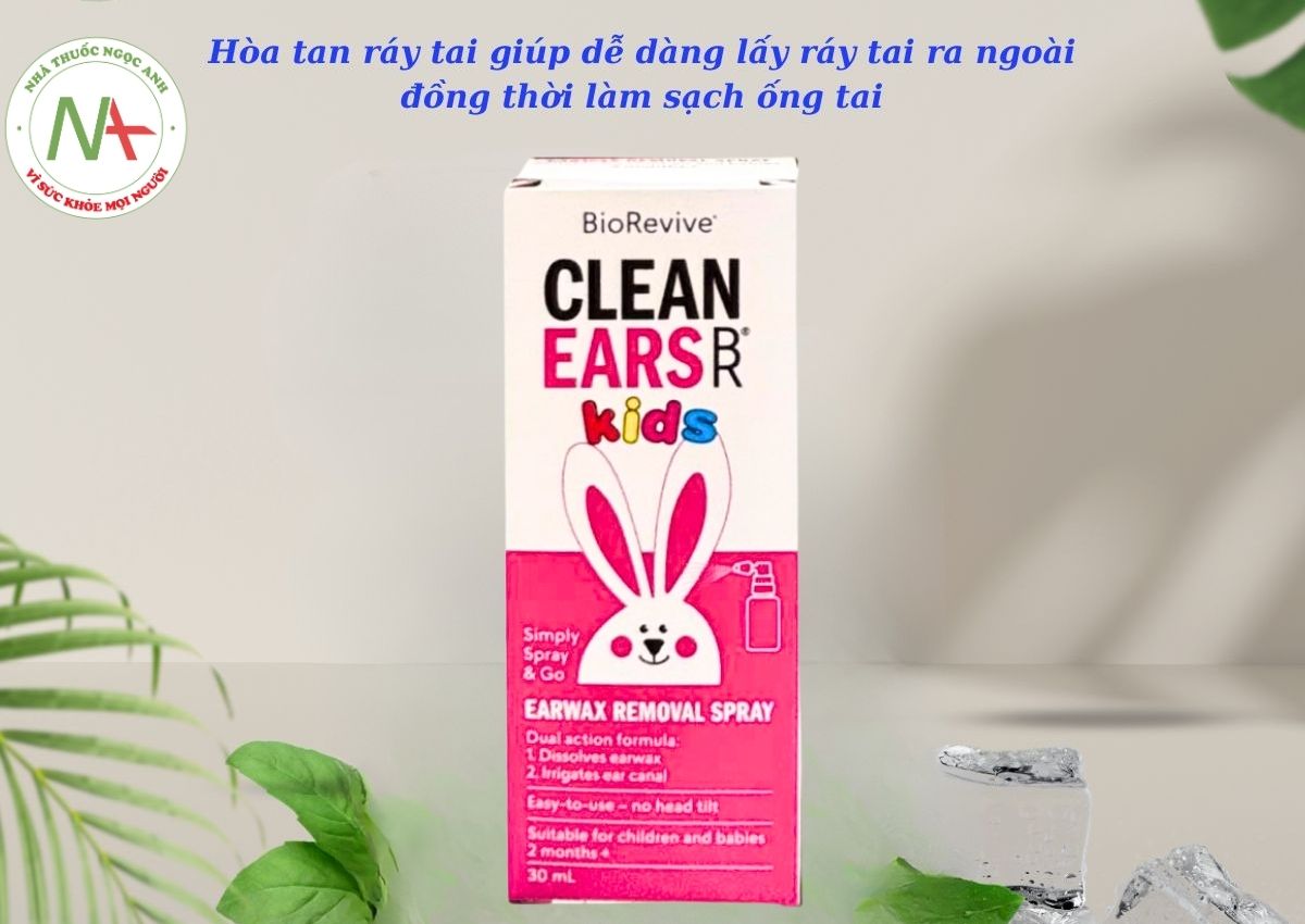 BioRevive Clean Ears Kids 3 Clean Ears Kids có tác dụng hòa tan ráy tai giúp dễ dàng lấy ráy tai ra ngoài đồng thời làm sạch ống tai.