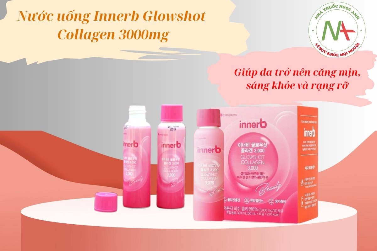 Nước uống Innerb Glowshot Collagen 3000mg giúp da trở nên căng mịn, sáng khỏe và rạng rỡ