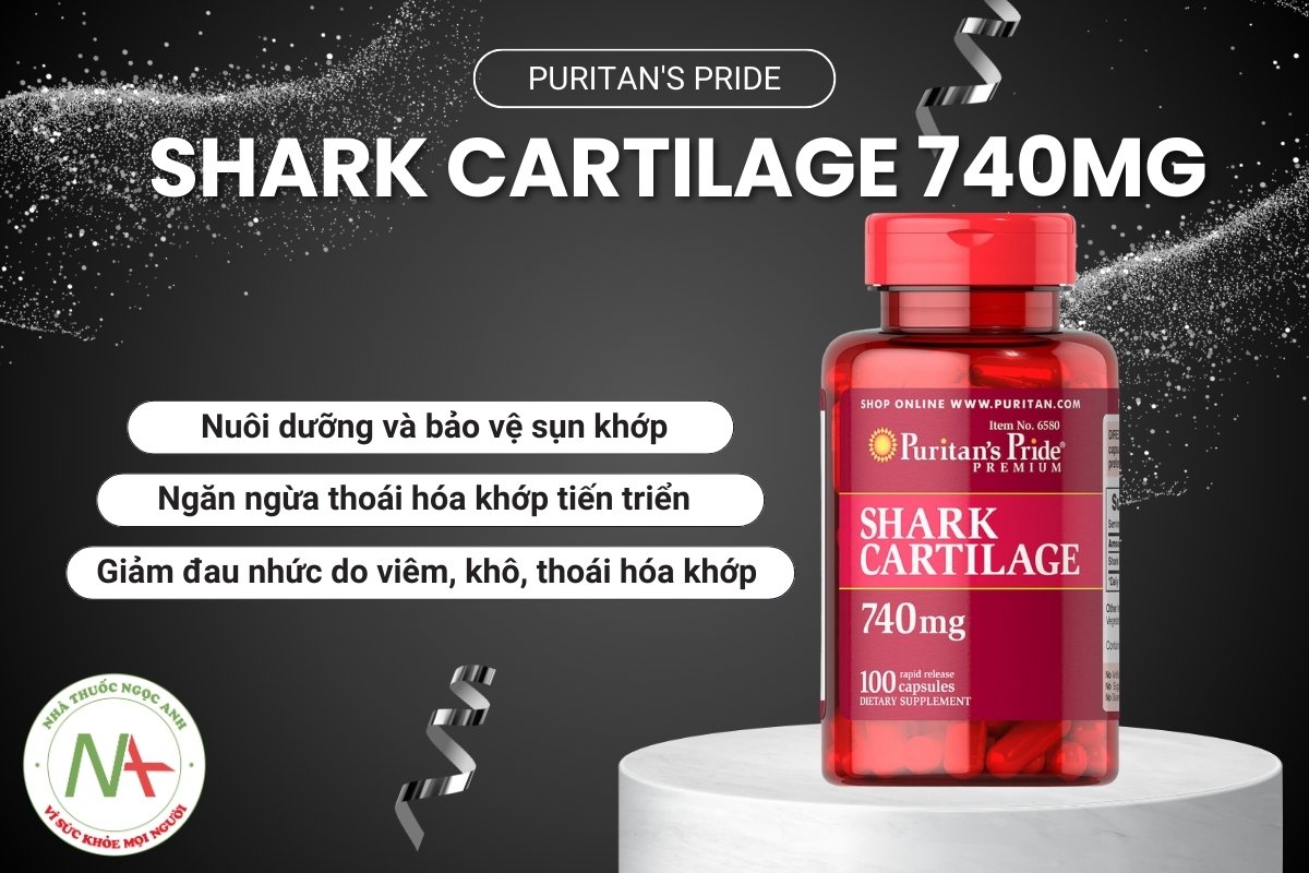 Puritan's Pride Shark Cartilage 740mg hỗ trợ nuôi dưỡng, bảo vệ sụn khớp