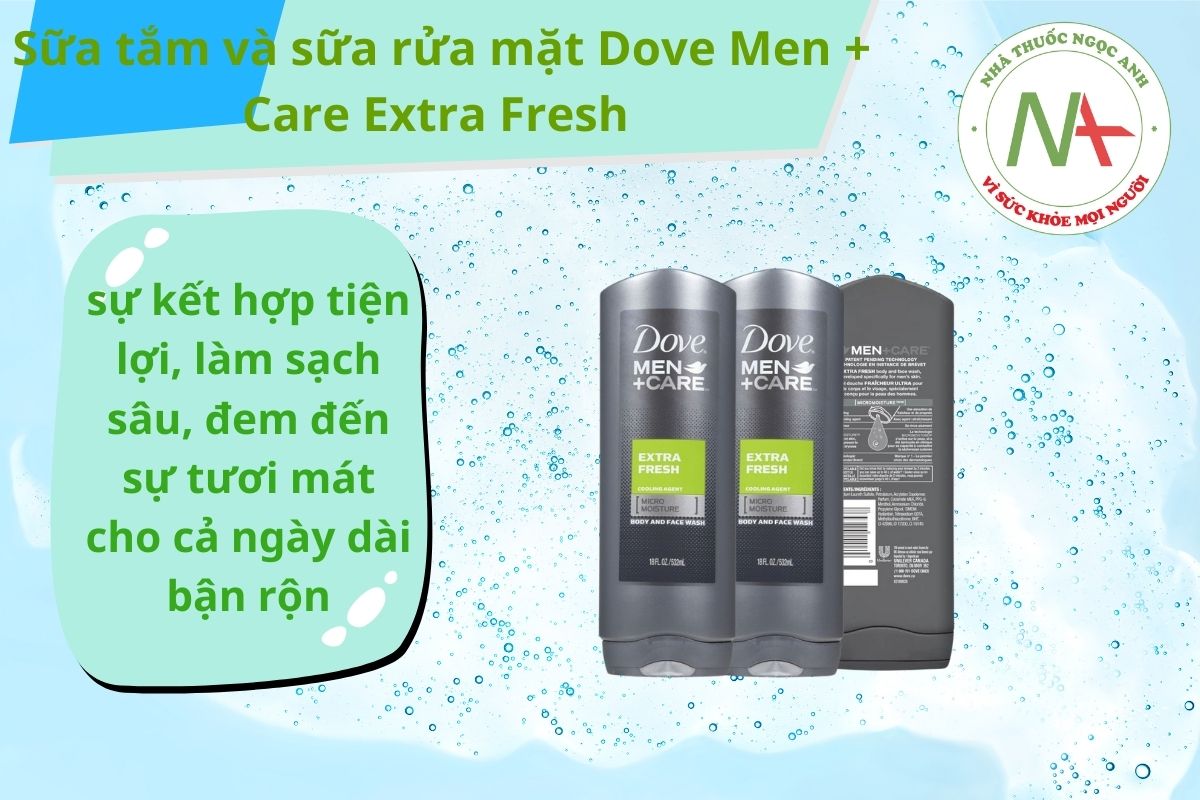 Sữa tắm và sữa rửa mặt Dove Men + Care Extra Fresh đem đến sự mát cho cả ngày