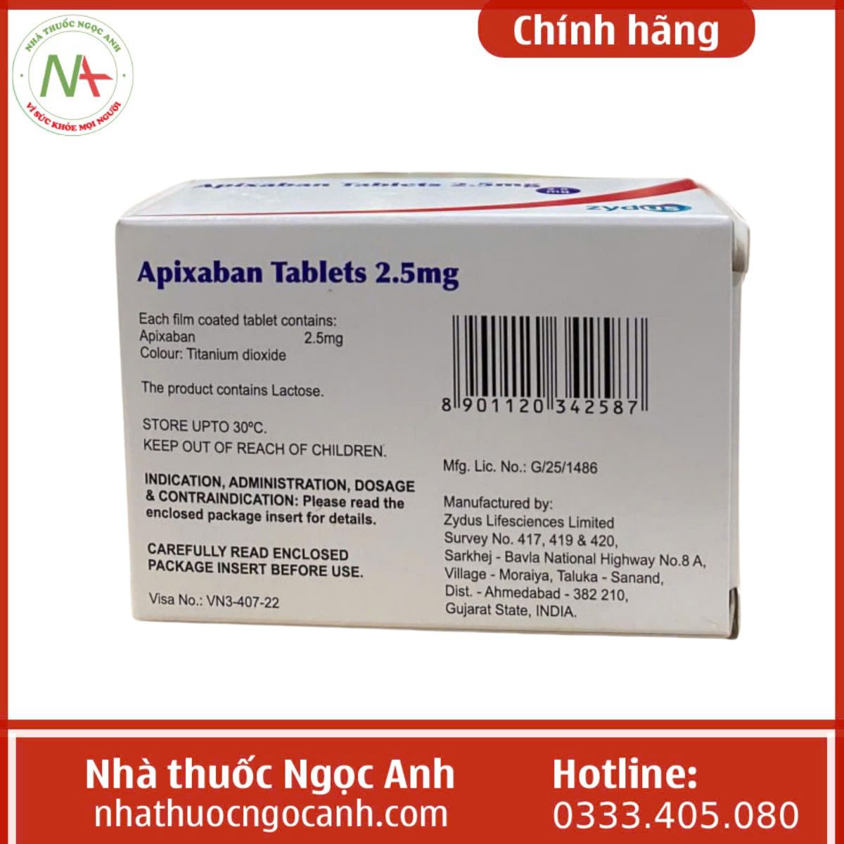 Apixaban Tablets 2.5mg Zydus