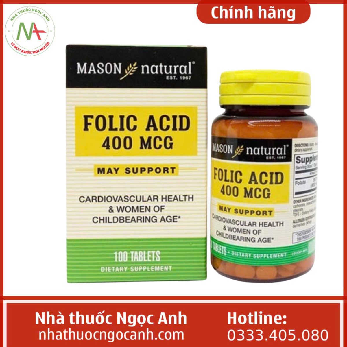 Folic acid 400mcg Mason Natural