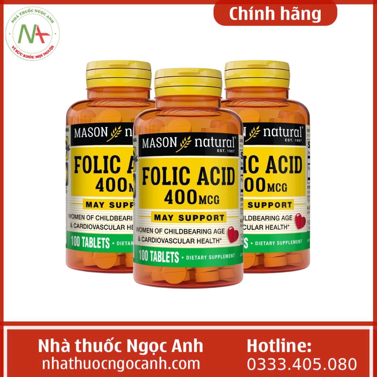 Folic acid 400mcg Mason Natural