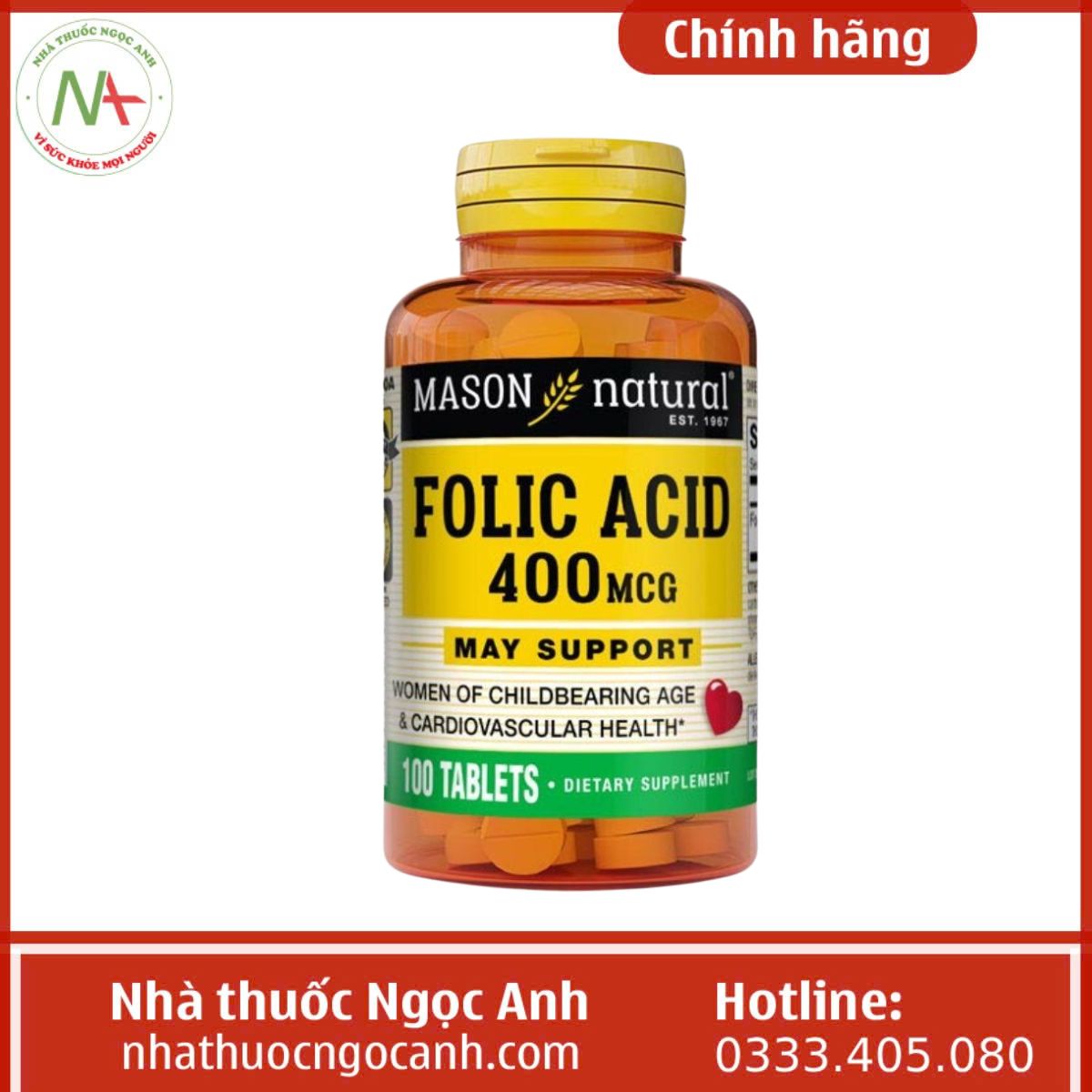 Folic acid 400mcg Mason Natural