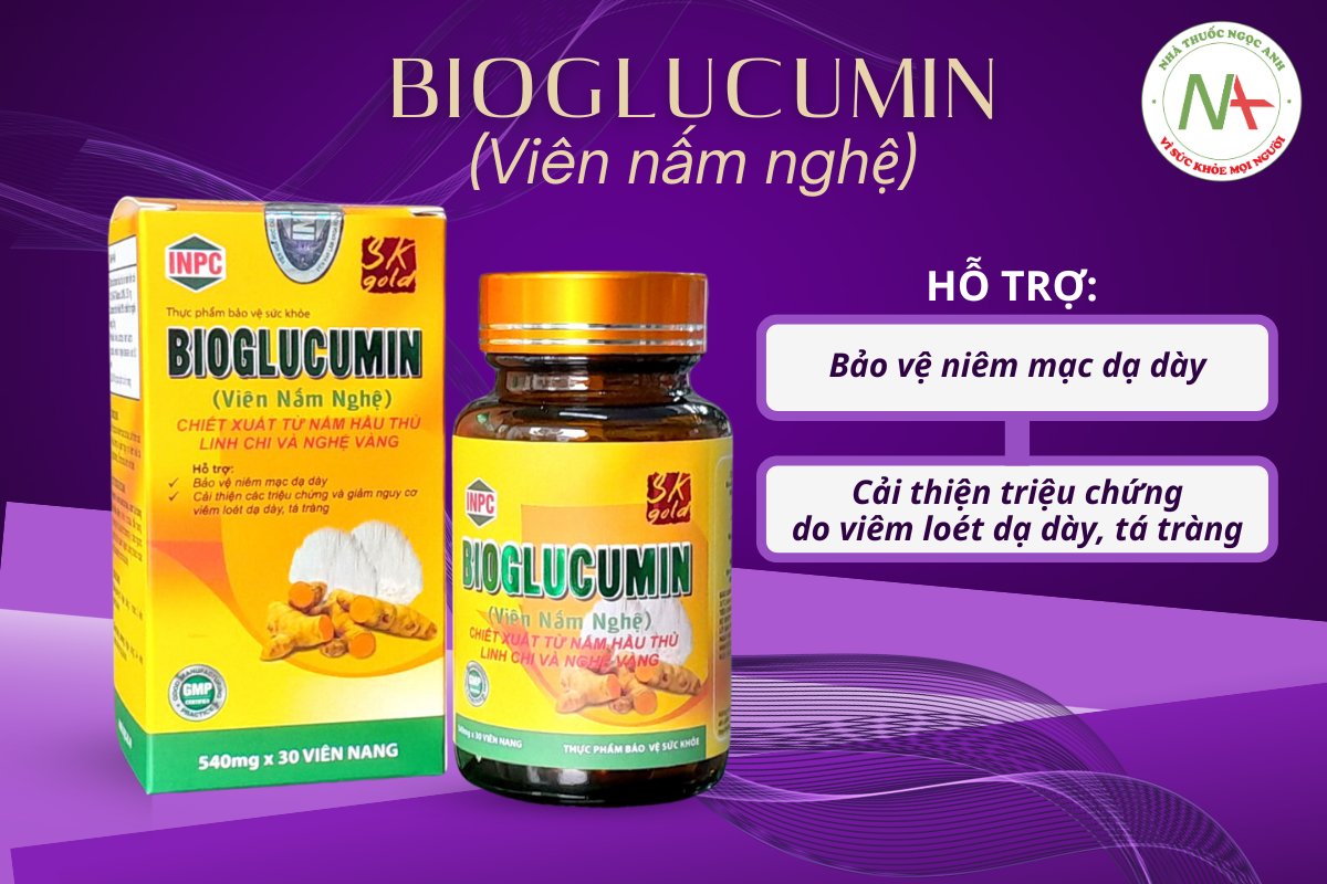 Bioglucumin (Viên nấm nghệ) hỗ trợ cải thiện triệu chứng viêm loét dạ dày, tá tràng