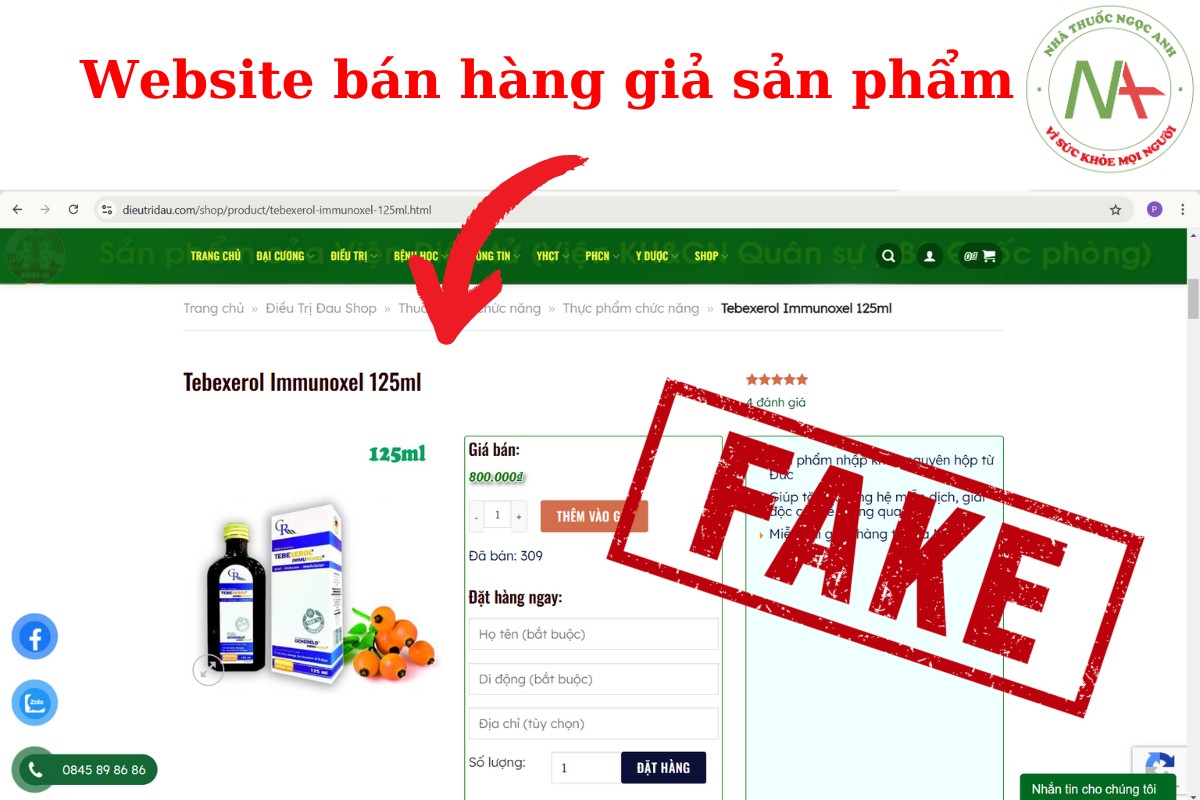 Hình ảnh của website bán hàng giả Tebexerol Immunoxel 125ml