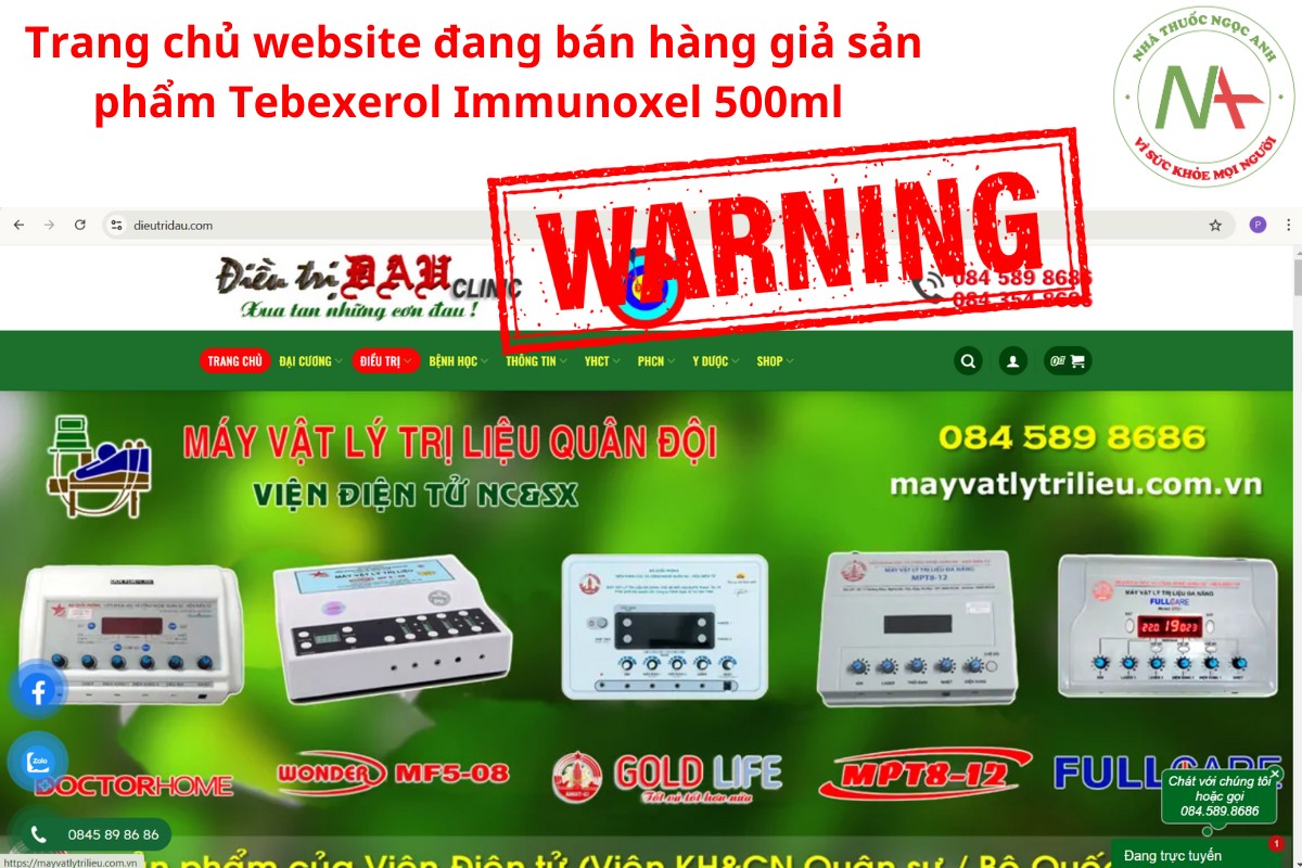 Hình ảnh của trang chủ website bán hàng giả Tebexerol Immunoxel 500ml