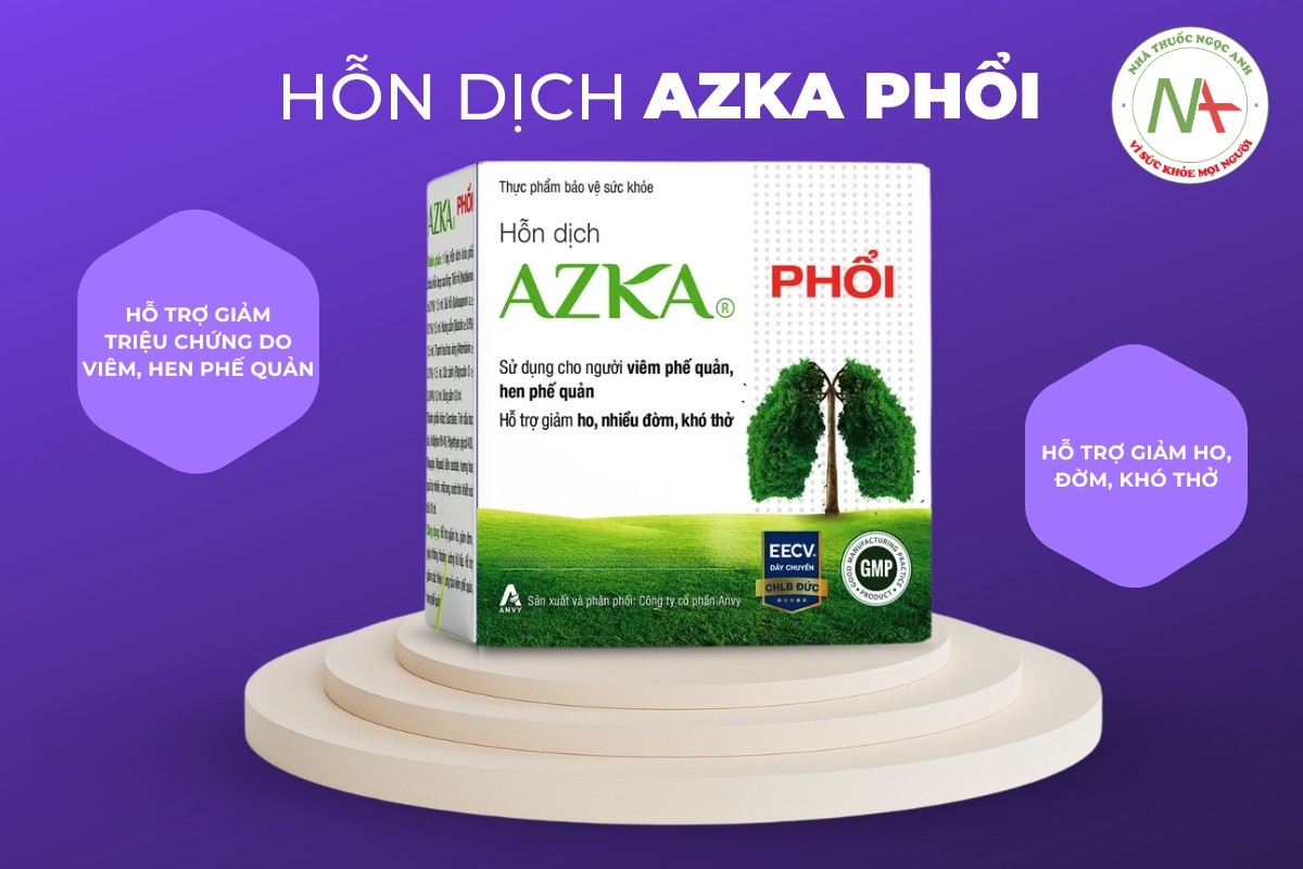 Hỗn dịch Azka Phổi hỗ trợ giảm ho, đờm, khó thở và triệu chứng do viêm, hen phế quản 