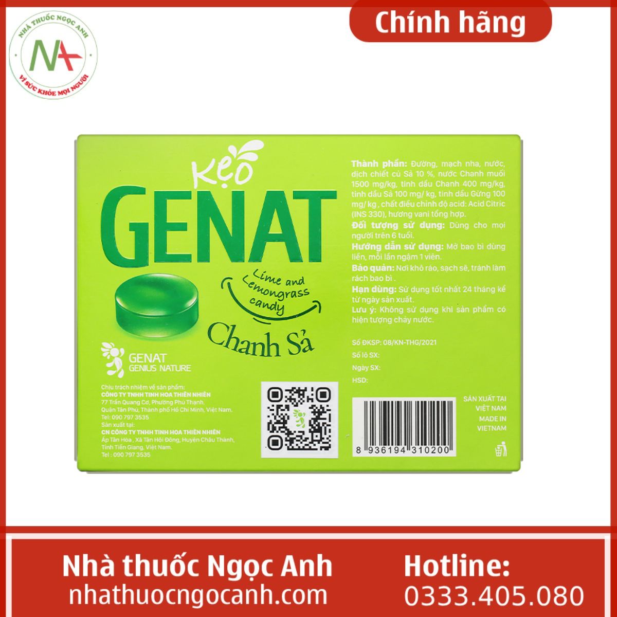 Kẹo Genat Lime and Lemongrass candy Chanh Sả