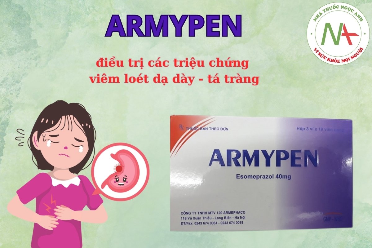 Armypen 40mg điều trị các triệu chứng viêm loét dạ dày - tá tràng