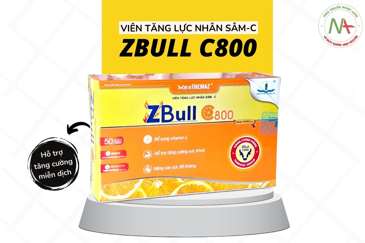 Viên Tăng Lực Nhân Sâm-C ZBull C800 bổ sung Vitamin C, hỗ trợ tăng cường miễn dịch