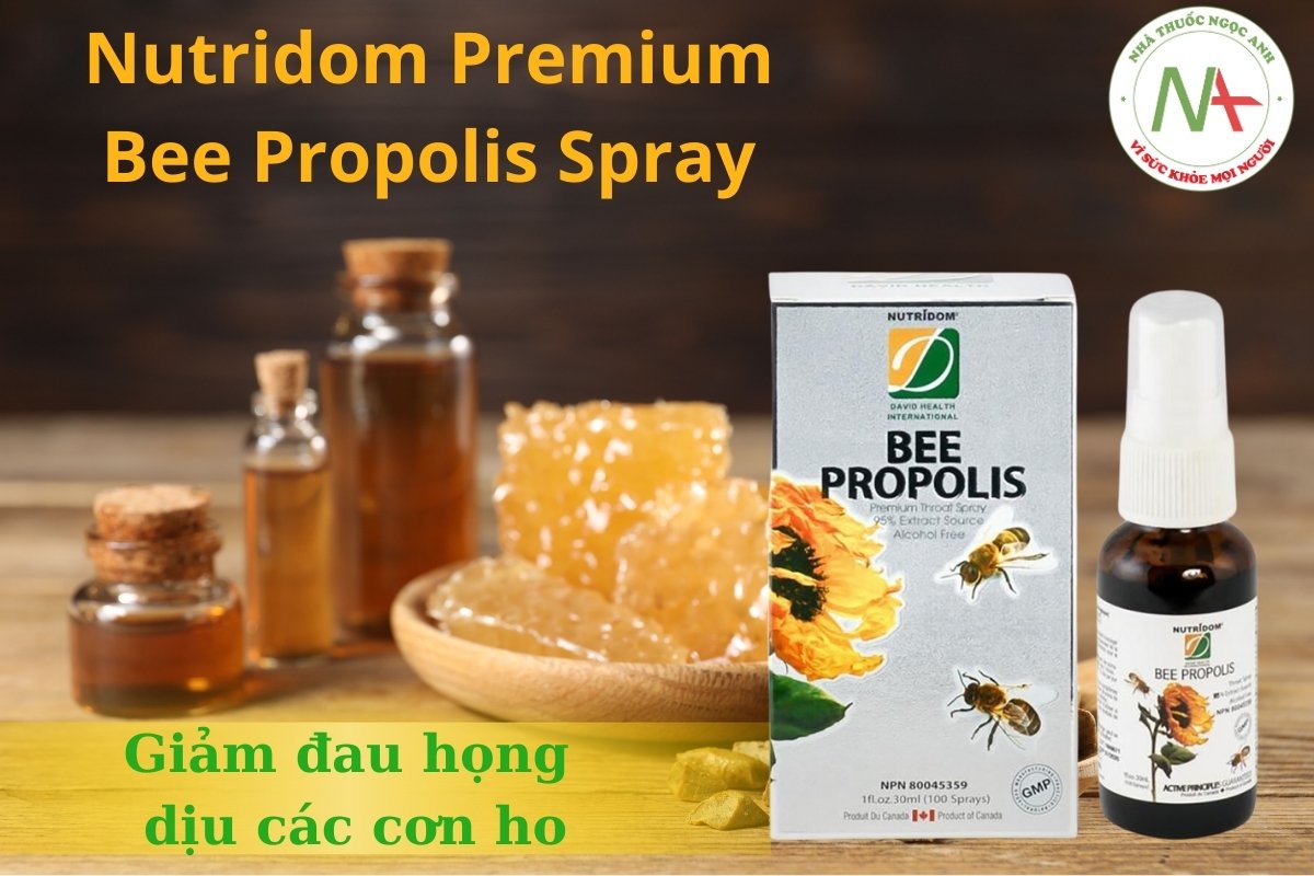 Xịt Keo ong Nutridom Premium Bee Propolis Spray giảm các triệu chứng viêm họng