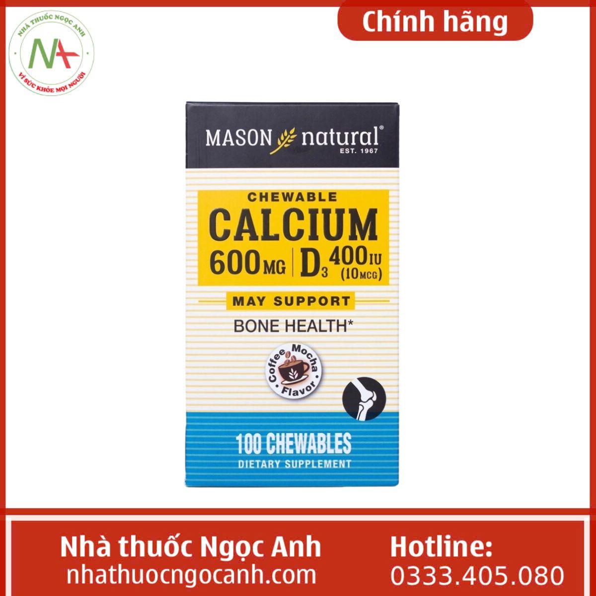 Chewable Calcium 600Mg + D3 Mason Natural