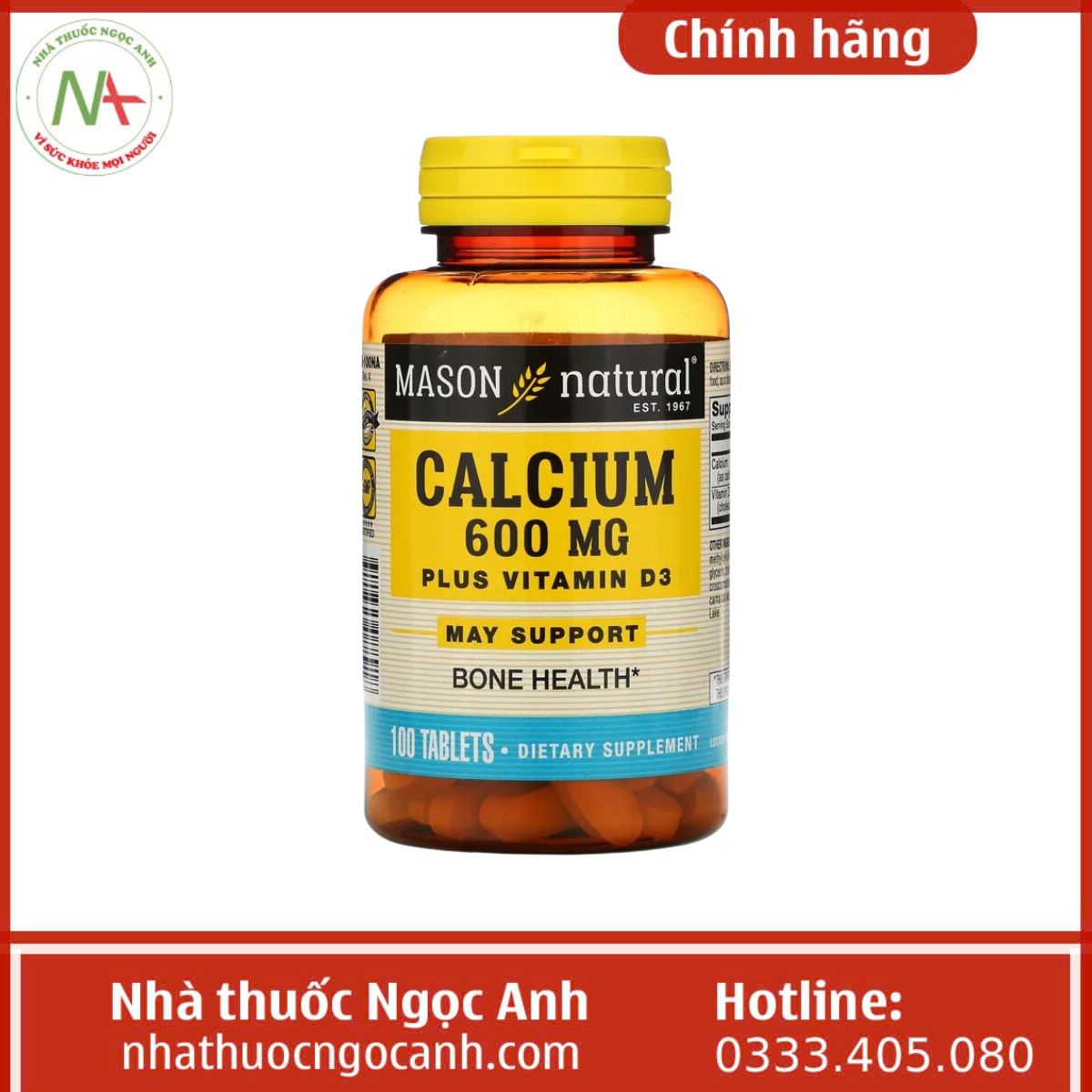 Chewable Calcium 600Mg + D3 Mason Natural