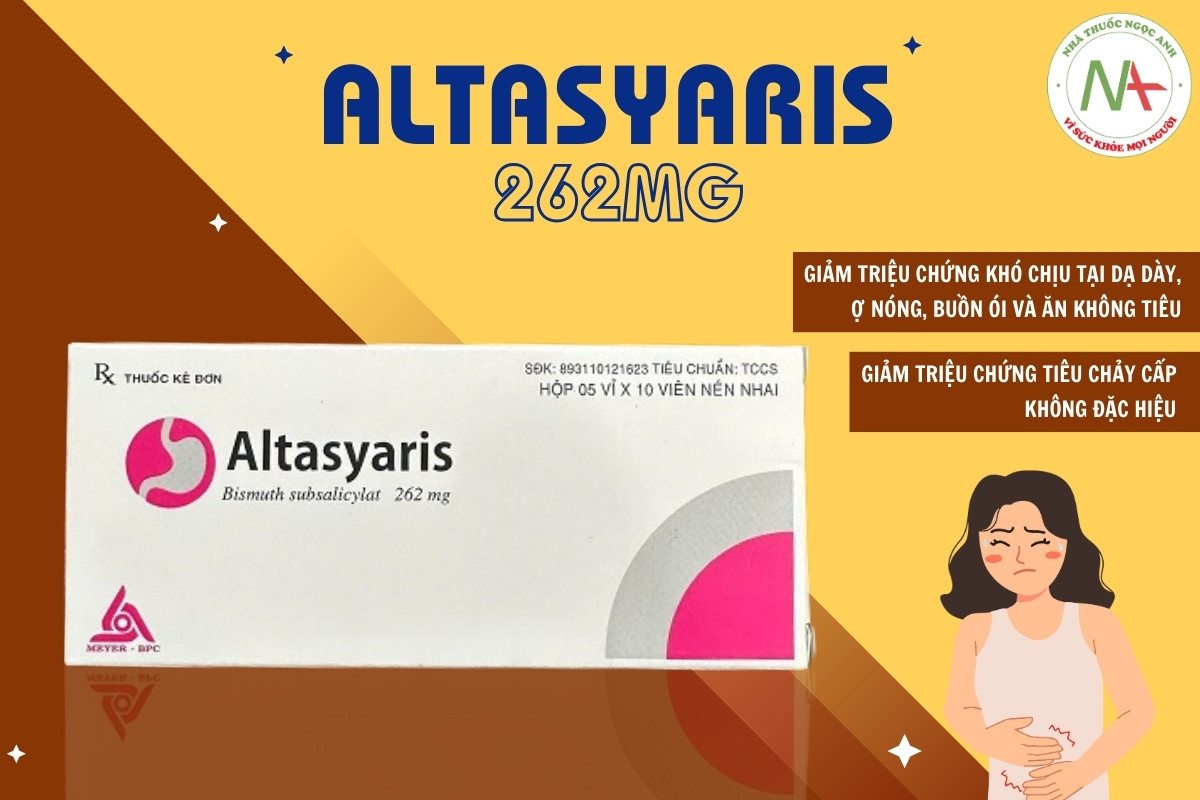 Thuốc Altasyaris 262mg giảm triệu chứng khó chịu ở dạ dày, tiêu chảy cấp không đặc hiệu