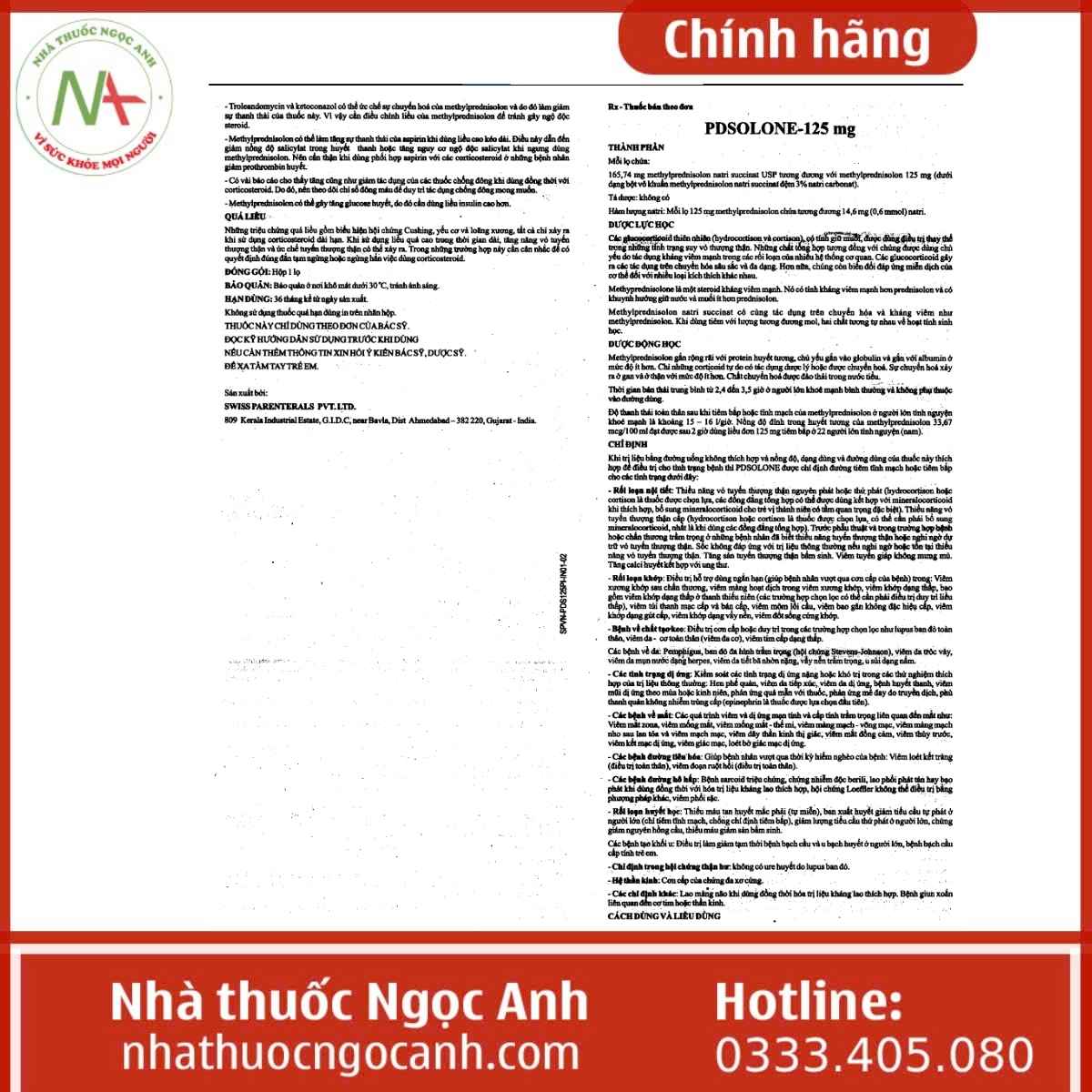 Hướng dẫn sử dụng thuốc Pdsolone - 125mg
