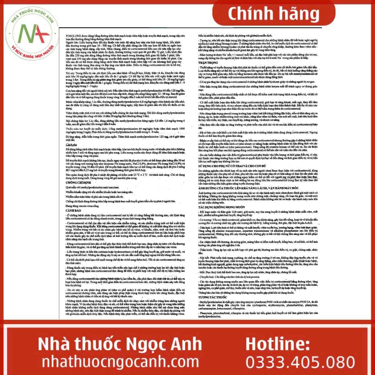 Hướng dẫn sử dụng thuốc Pdsolone - 125mg