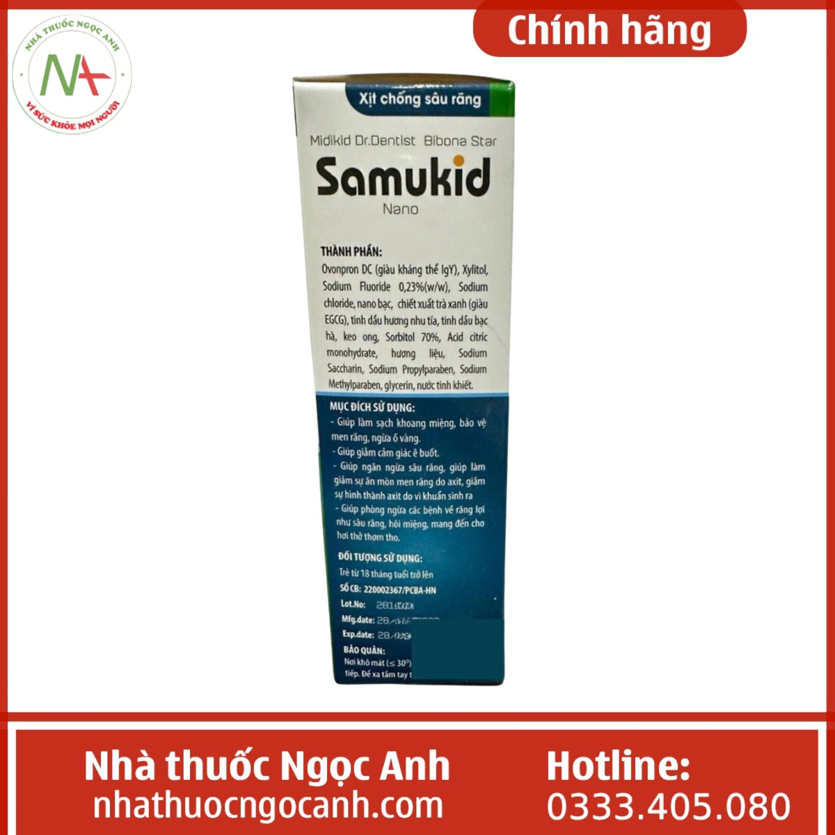 xịt Thơm Miệng Chống Sâu Răng Midikid Dr.Dentist Bibona Star Samukid Nano