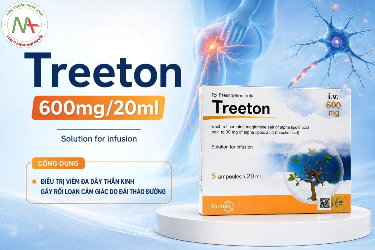 Treeton 600mg/20ml 3 Treeton 600mg/20ml điều trị viêm đa dây thần kinh gây rối loạn cảm giác do đái tháo đường