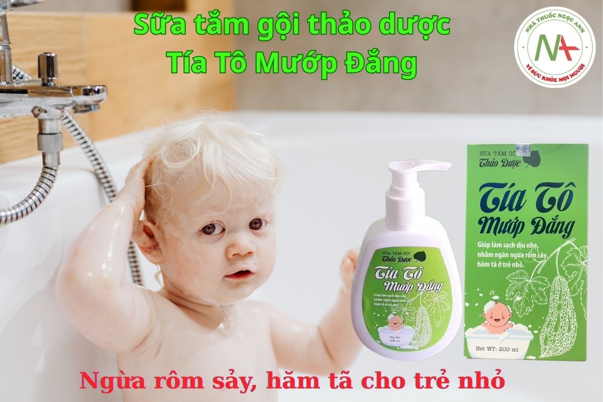 Sữa tắm gội thảo dược Tía Tô Mướp Đắng 3 Sữa tắm gội thảo dược Tía Tô Mướp Đắng có tác dụng ngừa rôm sả và hăm tả cho trẻ nhỏ