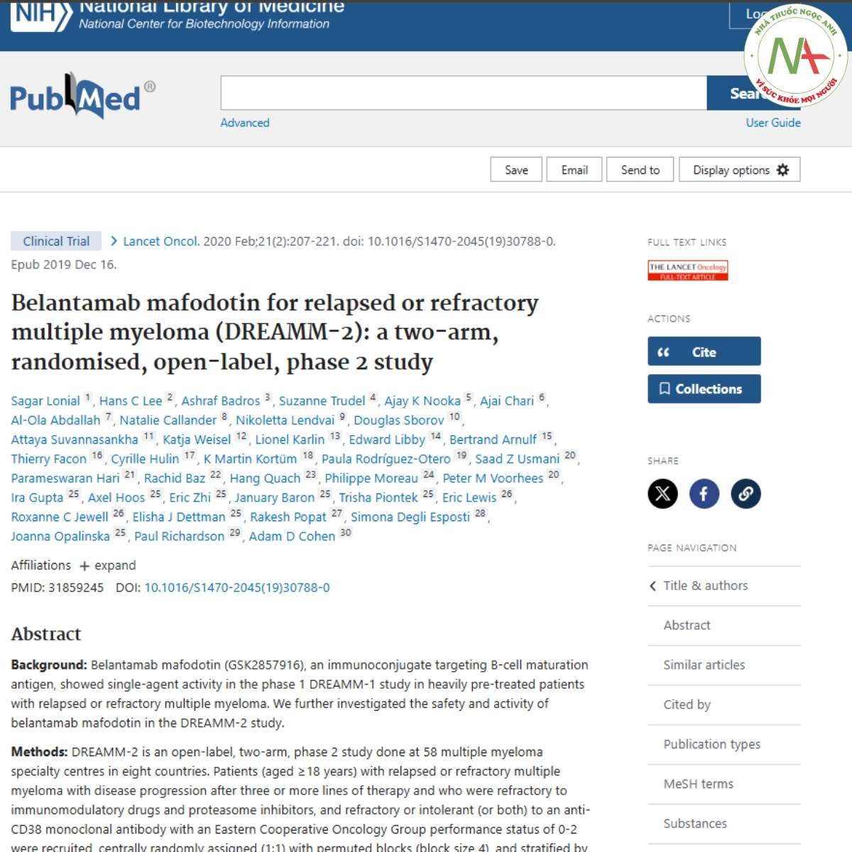 Belantamab Mafodotin cho bệnh đa u tủy tái phát hoặc kháng trị (DREAMM-2): Nghiên cứu pha 2, ngẫu nhiên, nhãn mở, hai nhóm