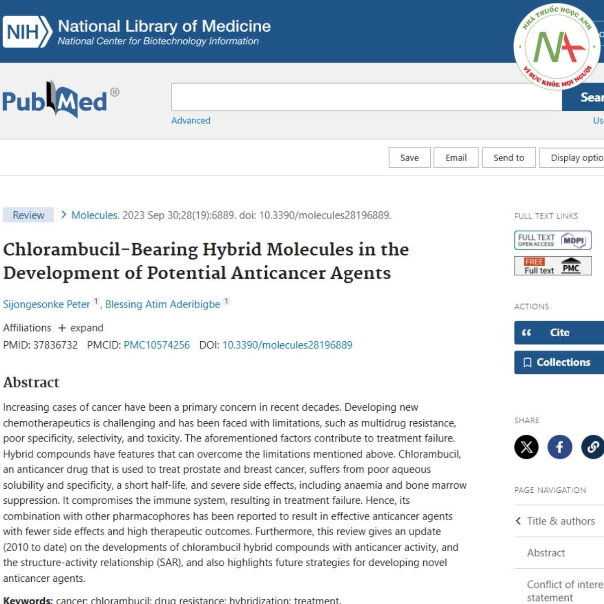 Nghiên cứu về Chlorambucil: Chlorambucil-Bearing Hybrid Molecules in the Development of Potential Anticancer Agents,