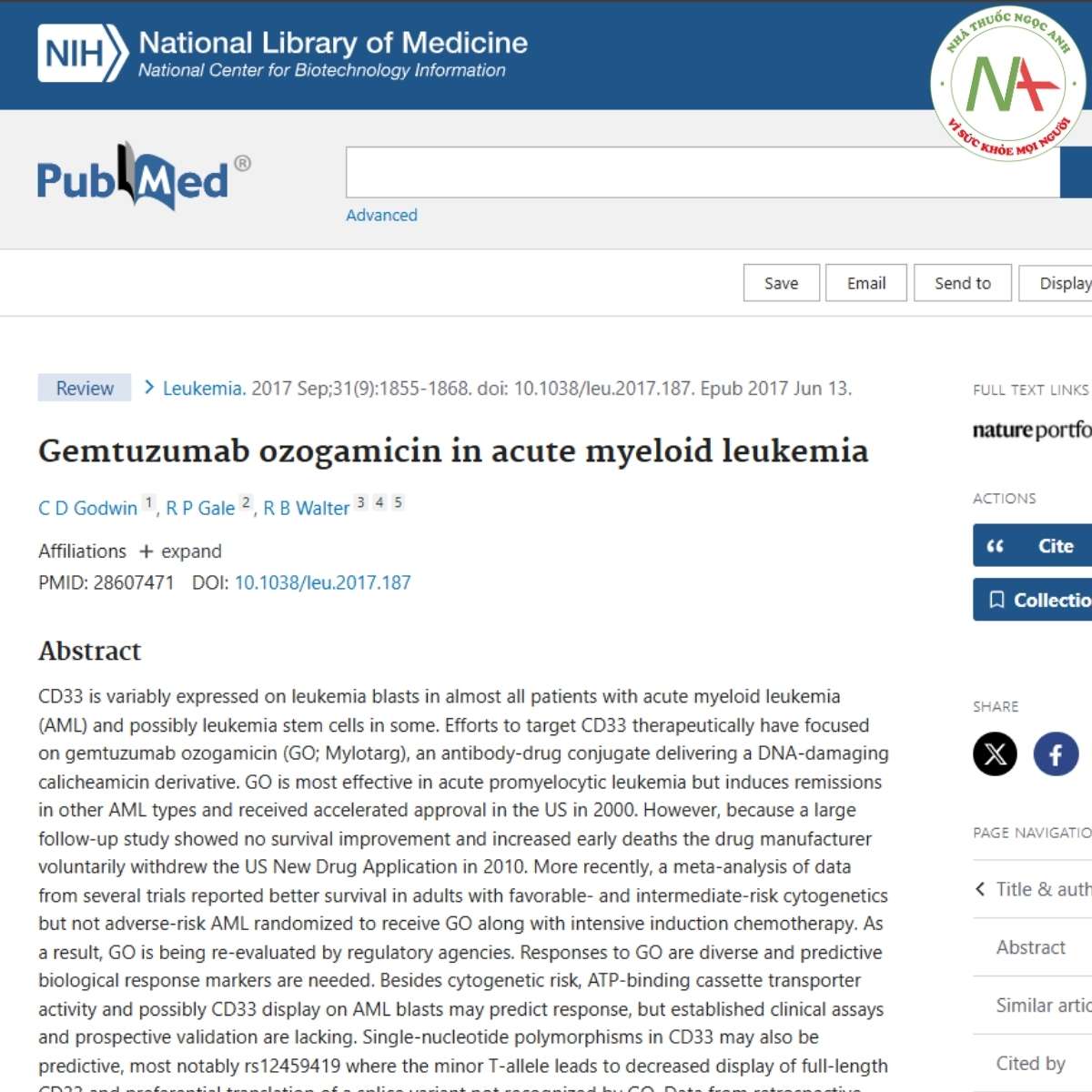 Nghiên cứu về Gemtuzumab ozogamicin: Gemtuzumab ozogamicin in acute myeloid leukemia