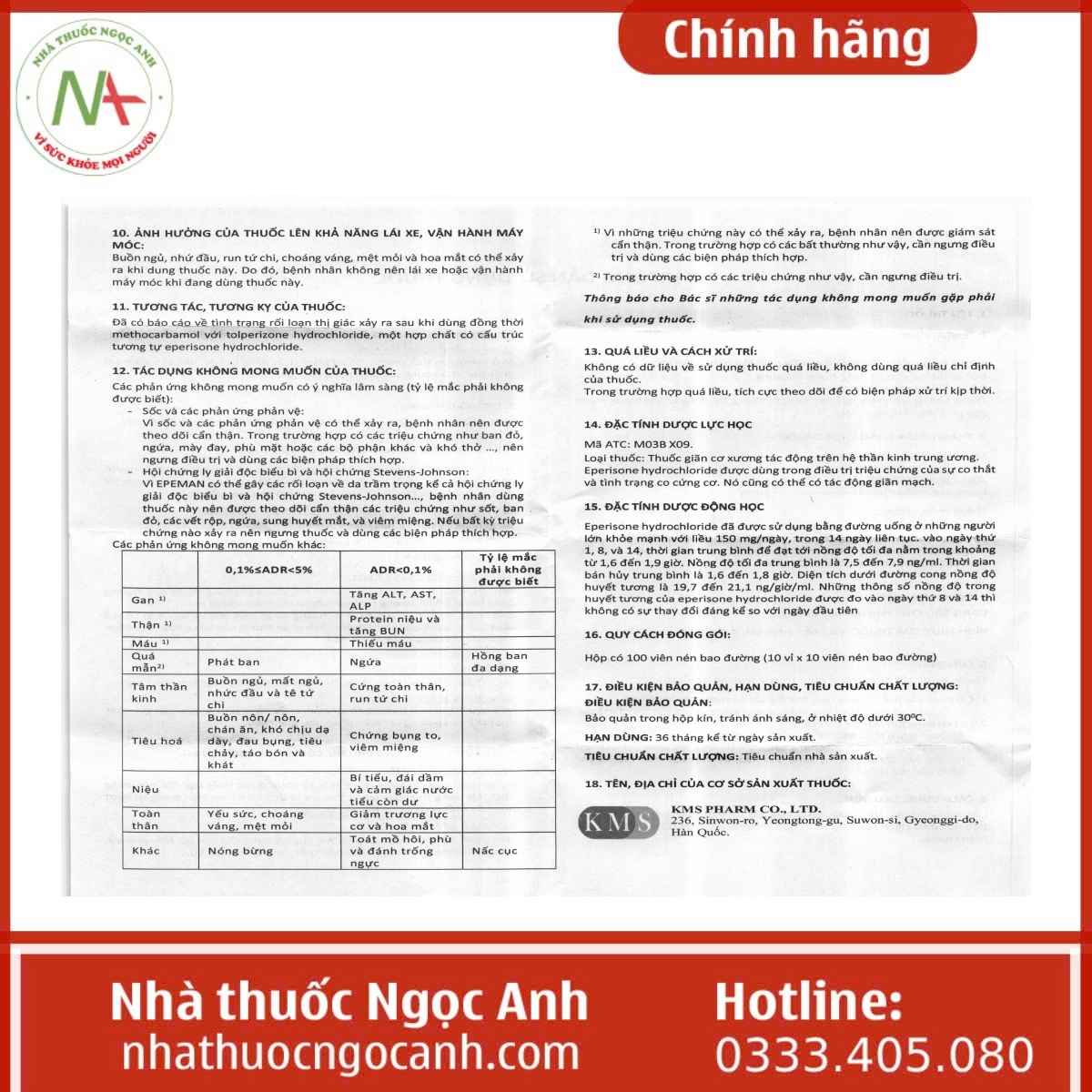 Hướng dẫn sử dụng thuốc Epeman Tab. 50mg