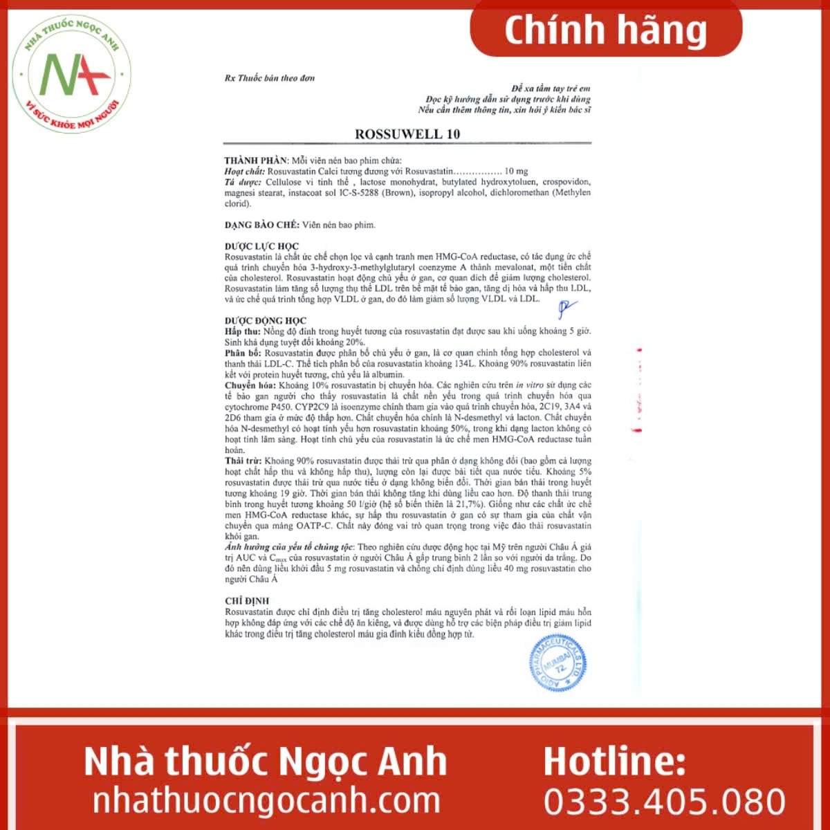 Hướng dẫn sử dụng thuốc Rossuwell 10 Agio