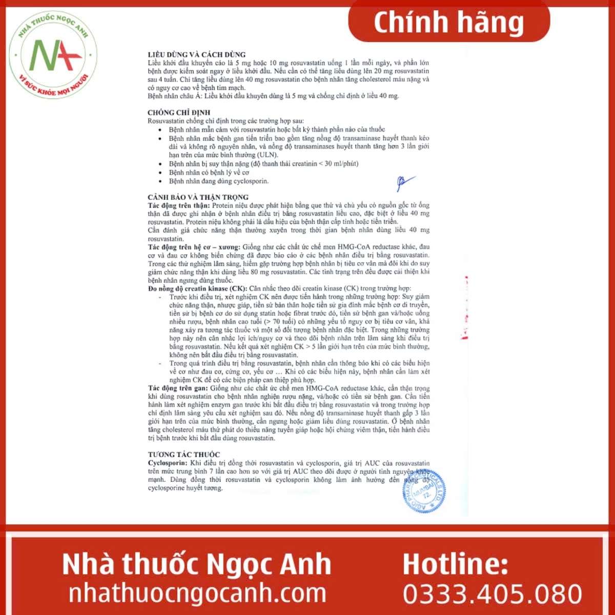 Hướng dẫn sử dụng thuốc Rossuwell 10 Agio