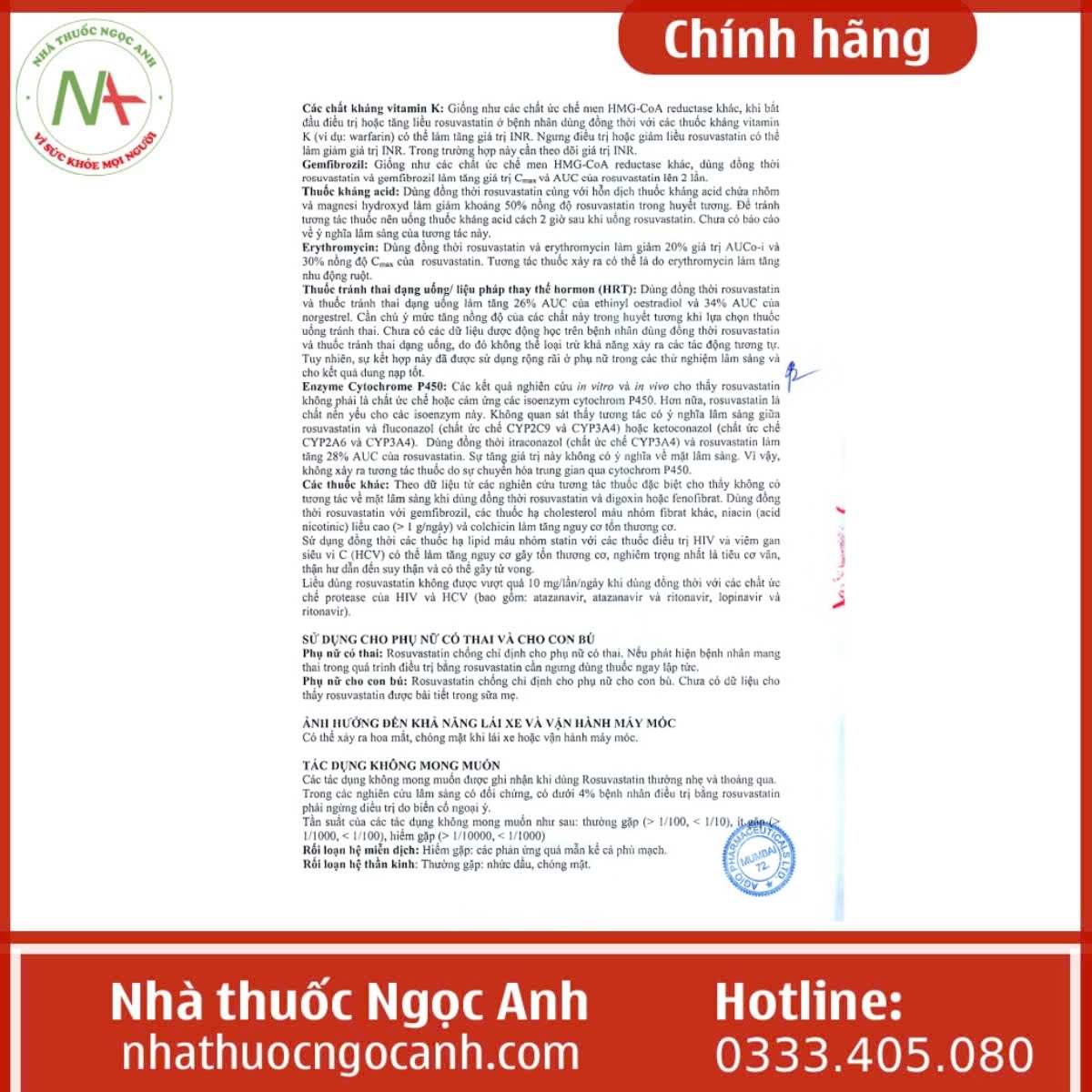 Hướng dẫn sử dụng thuốc Rossuwell 10 Agio