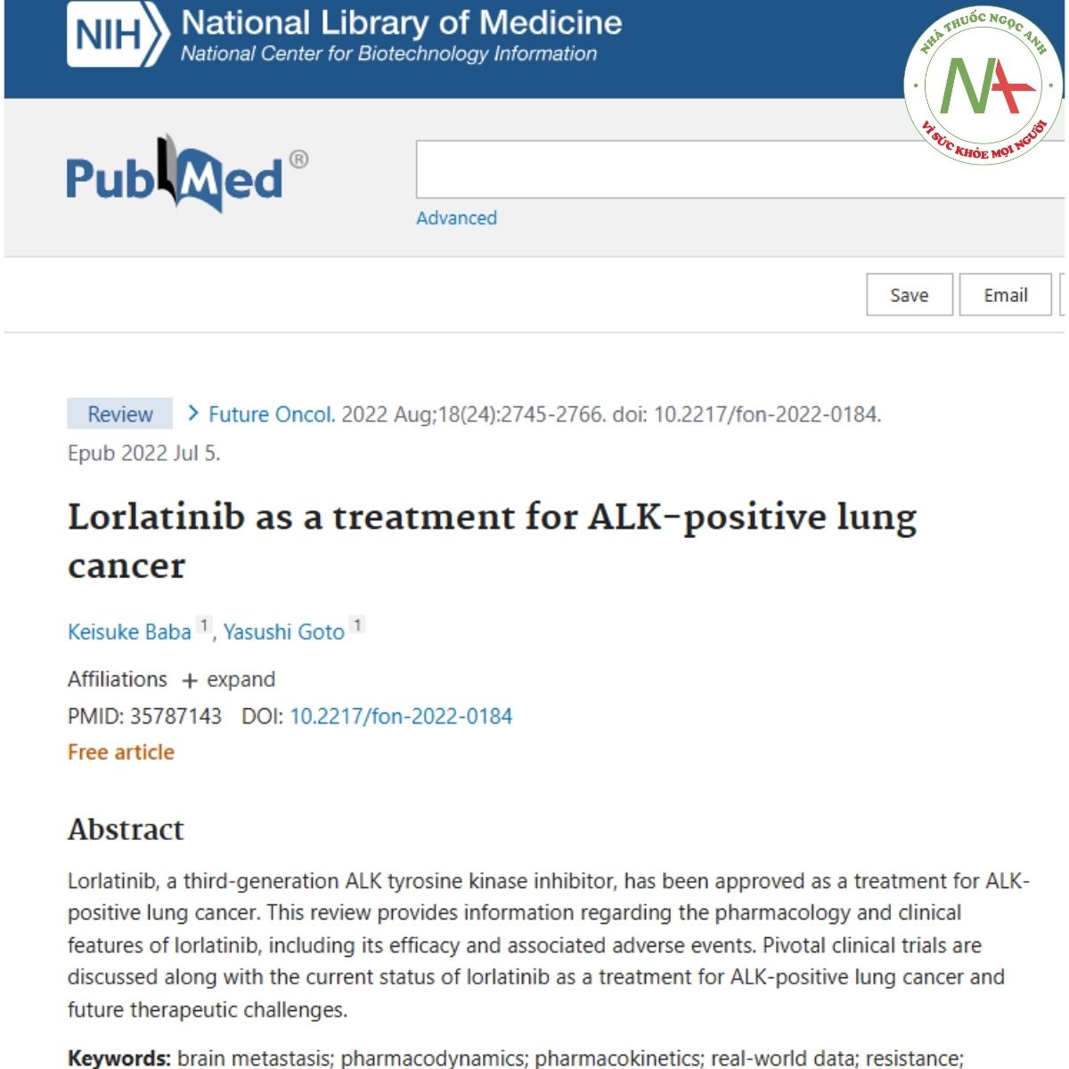 Nghiên cứu: Lorlatinib as a treatment for ALK-positive lung cancer