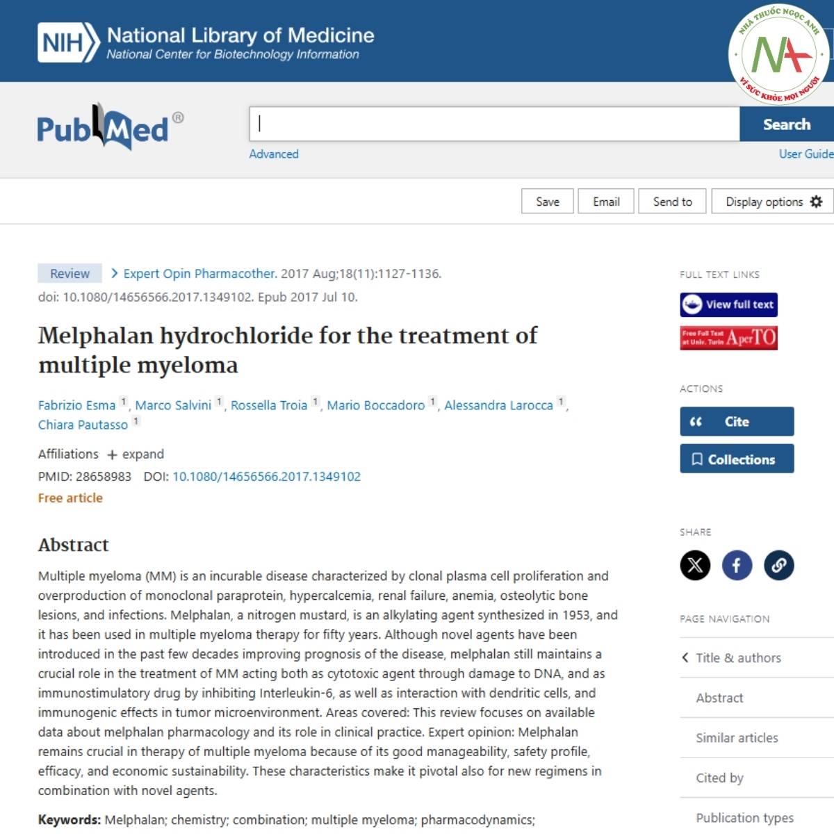 Melphalan nghiên cứu về Melphalan: Melphalan hydrochloride for the treatment of multiple myeloma
