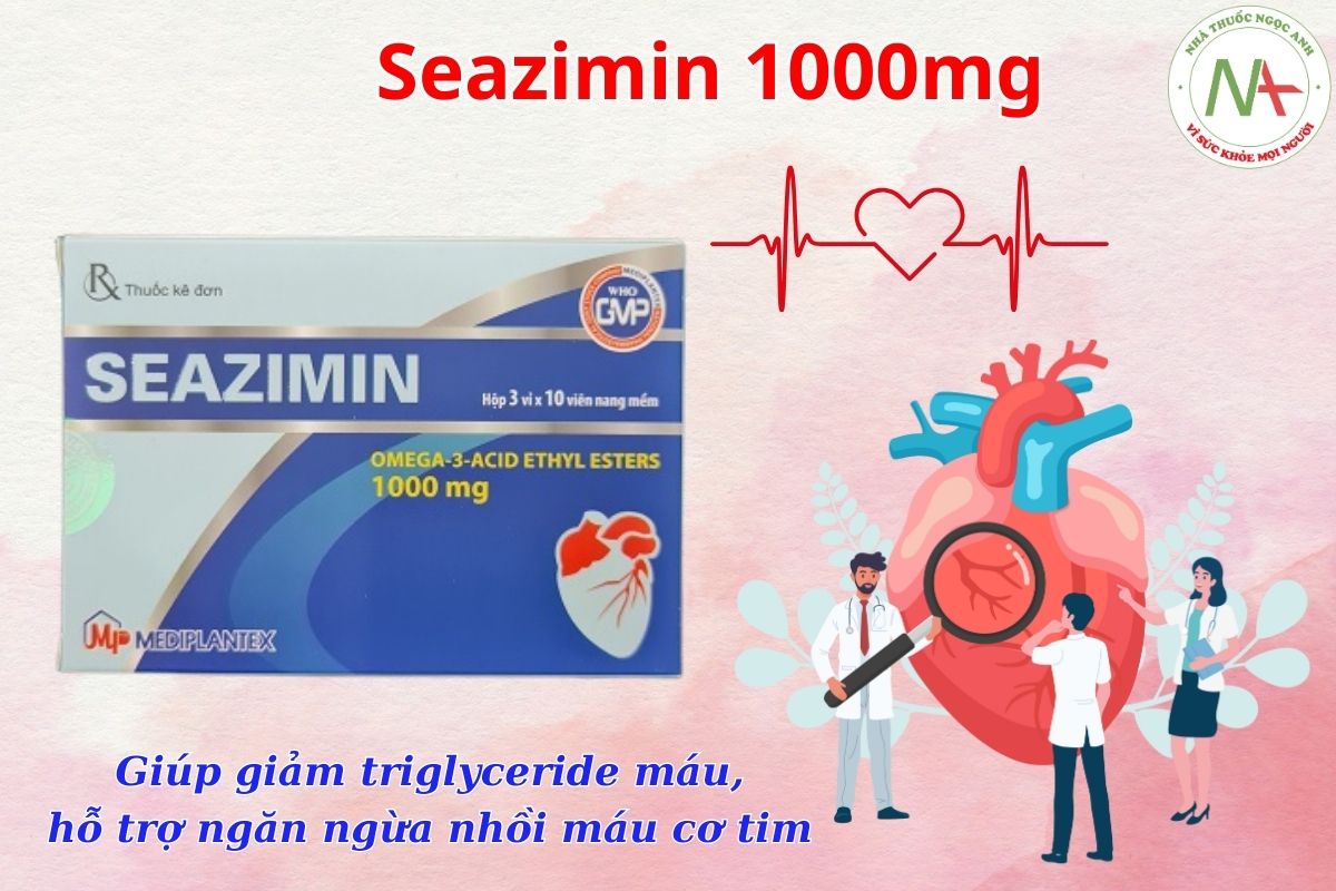 Seazimin 1000mg 3 Thuốc Seazimin 1000mg giúp giảm triglyceride máu, hỗ trợ ngăn ngừa nhồi máu cơ tim